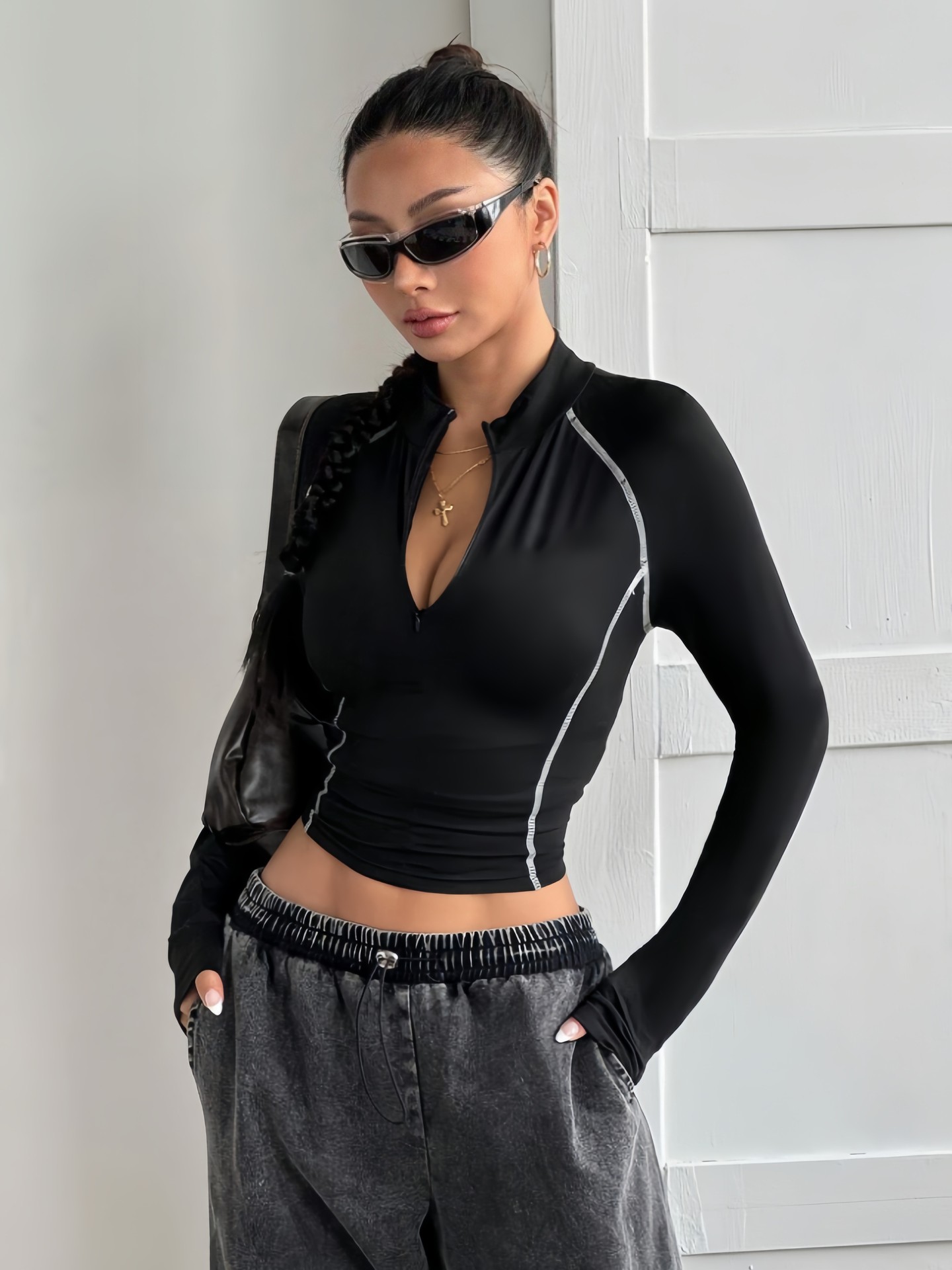 Decorative Zipper Sports Sweatshirt