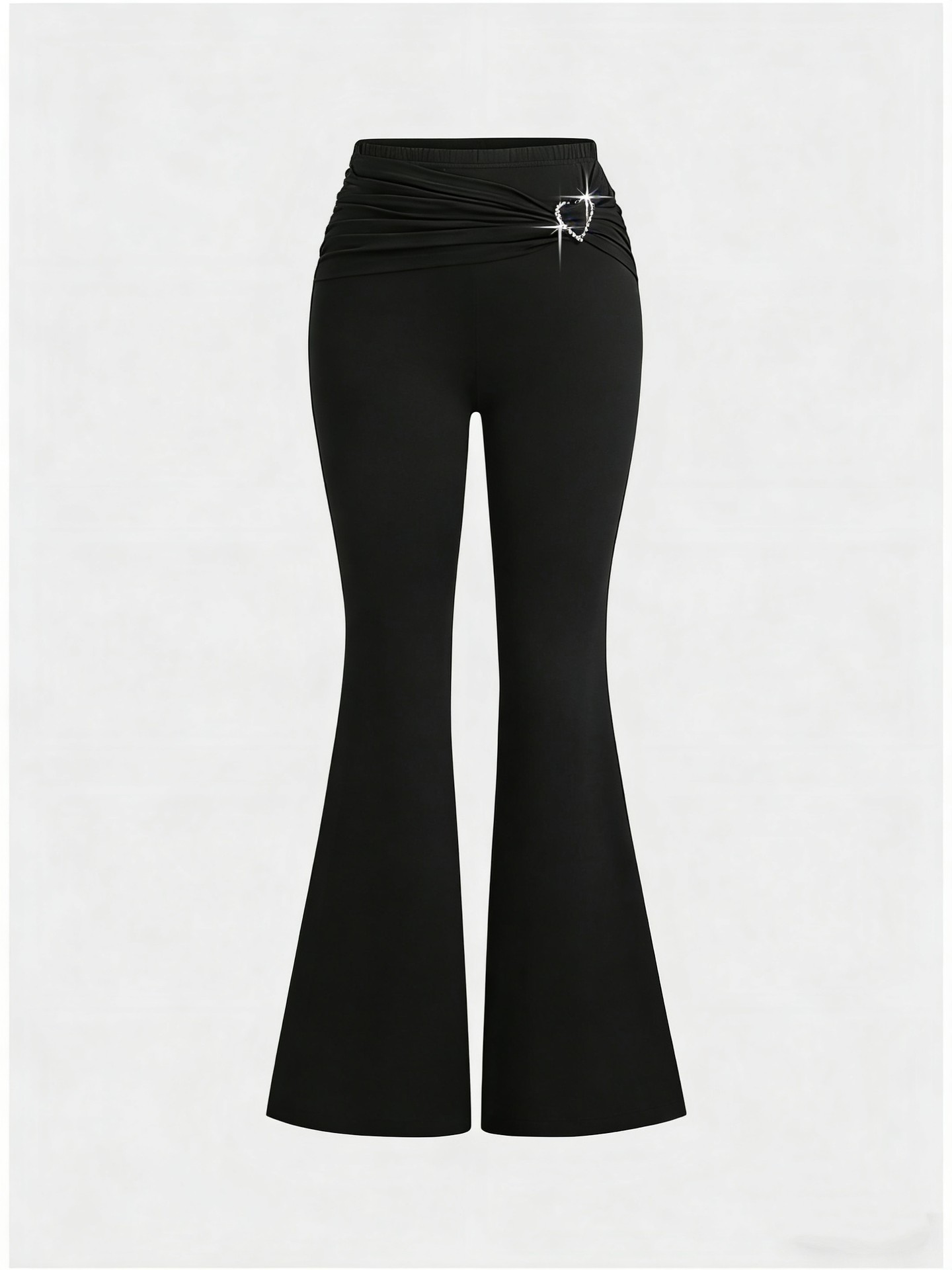 [Moderately Stretchable] High Waist Black Metallic Decor Flare Leg Pants
