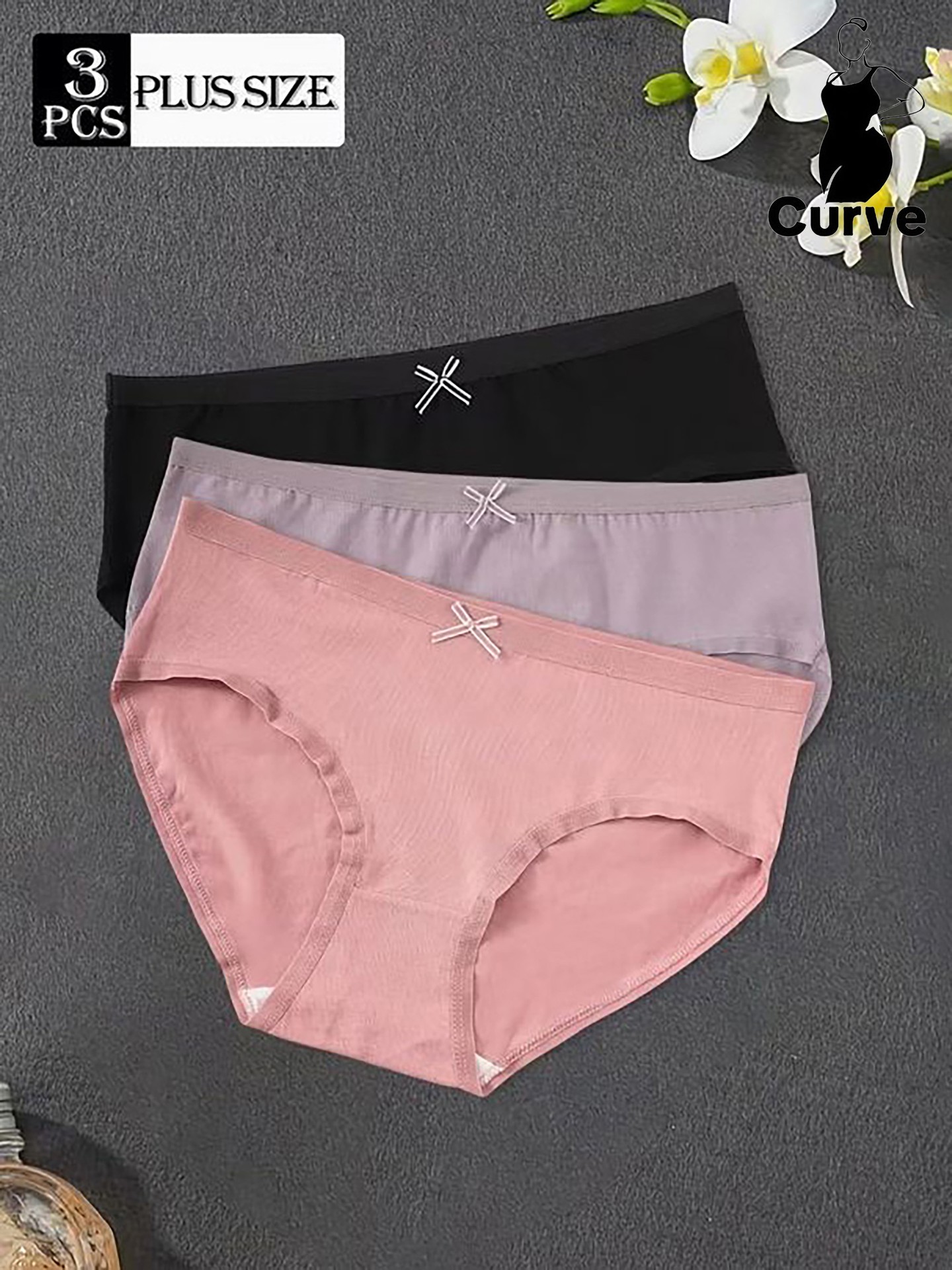 3Pcs Plus Size Bow Briefs