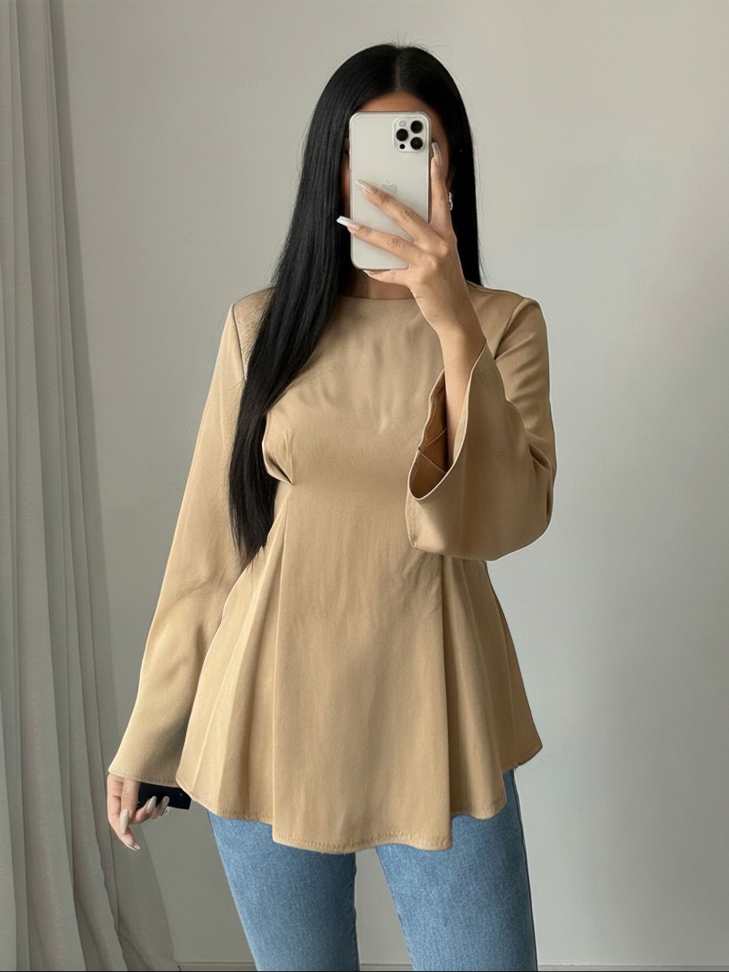 Box Pleat Flare Sleeve Top