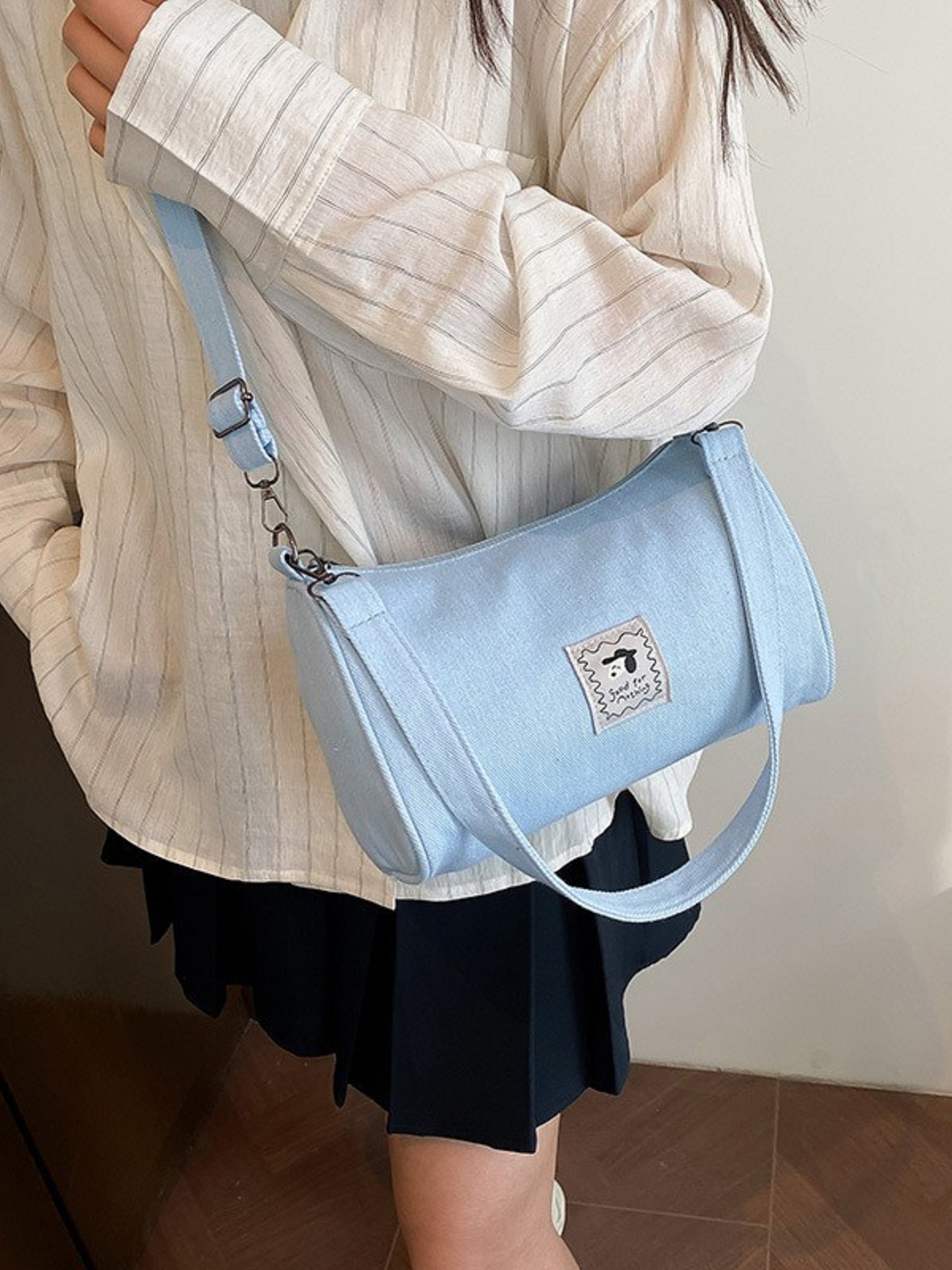 Patched Denim Shoulder Bag
