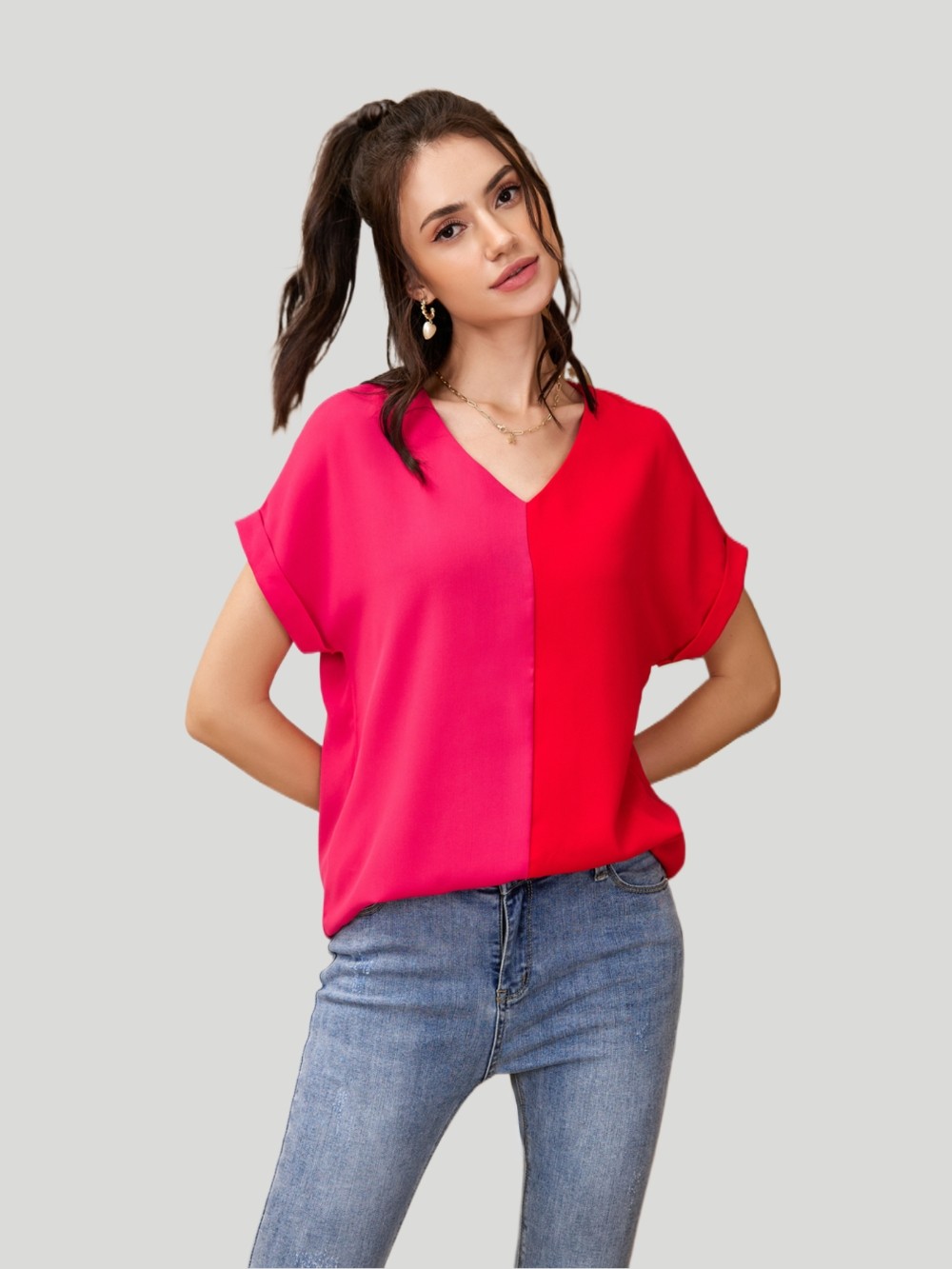 Blocking Pullover Blouse