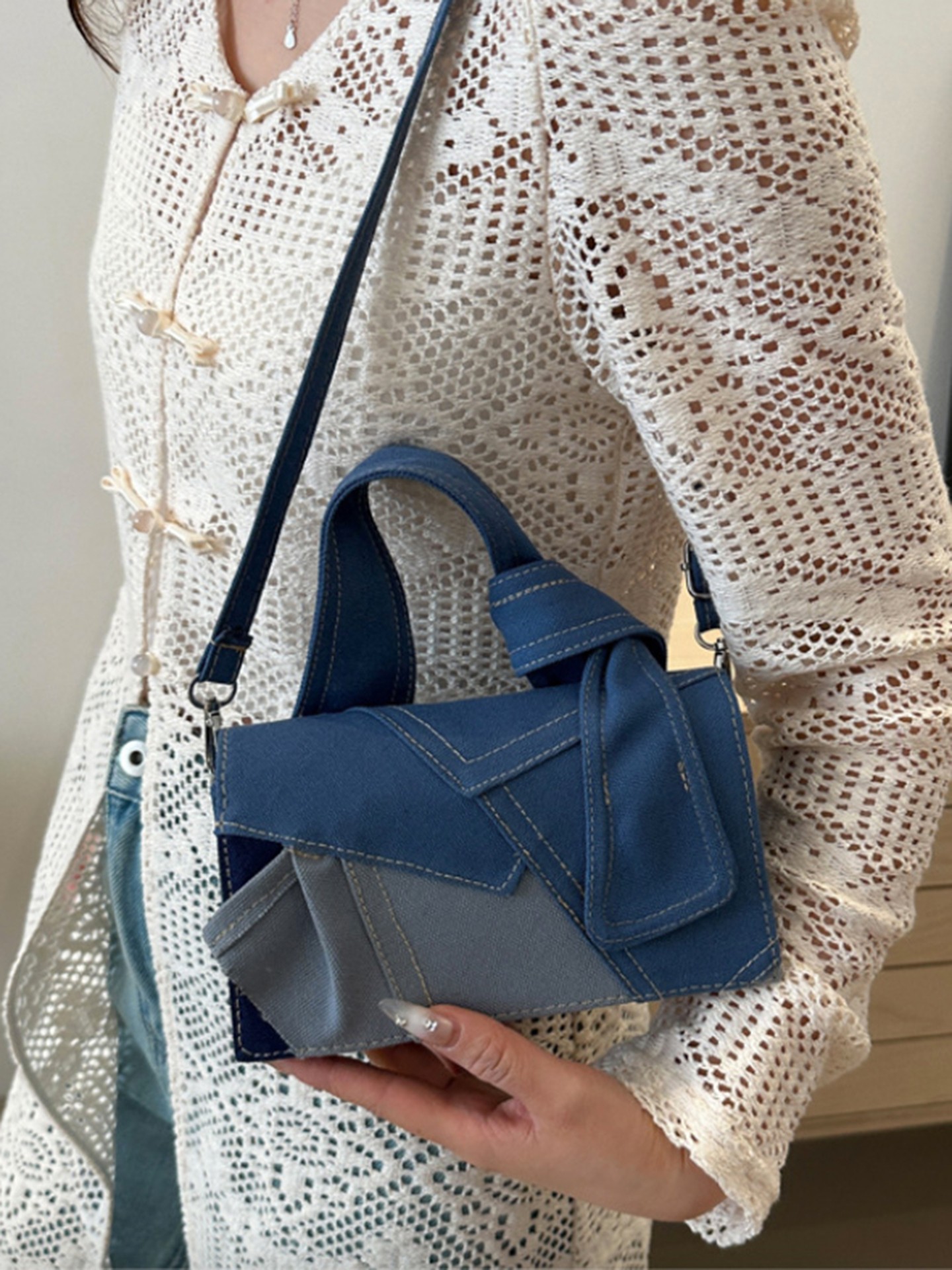 Knotted Denim Shoulder Bag