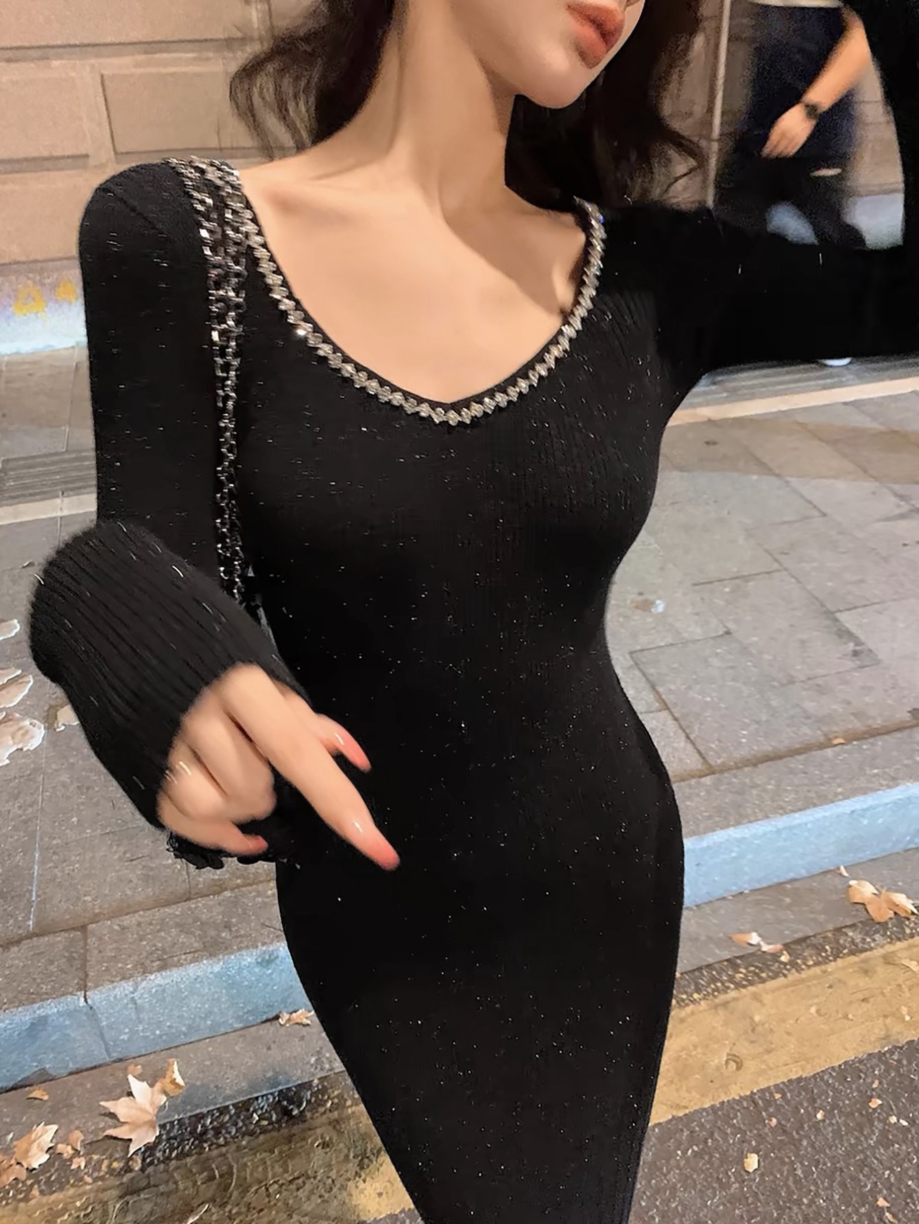 Rivet-Embellished Knit Dress