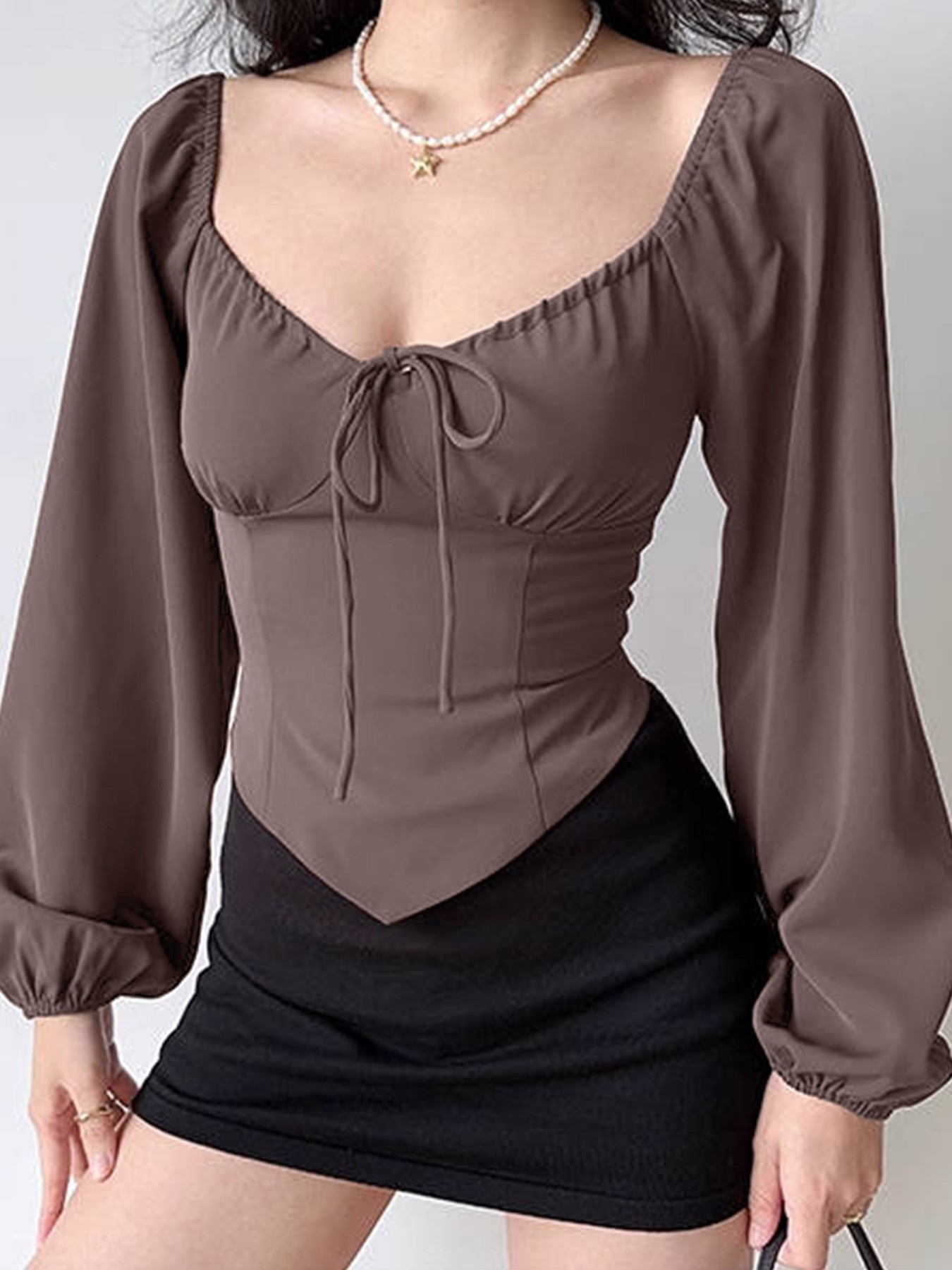 Tie Up Lantern Sleeve Top