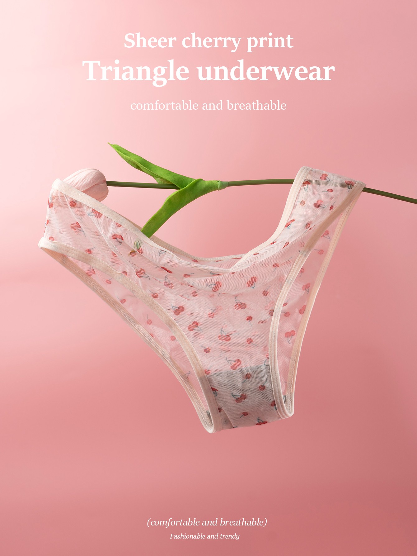 Cherry Print Sheer Mesh Brief
