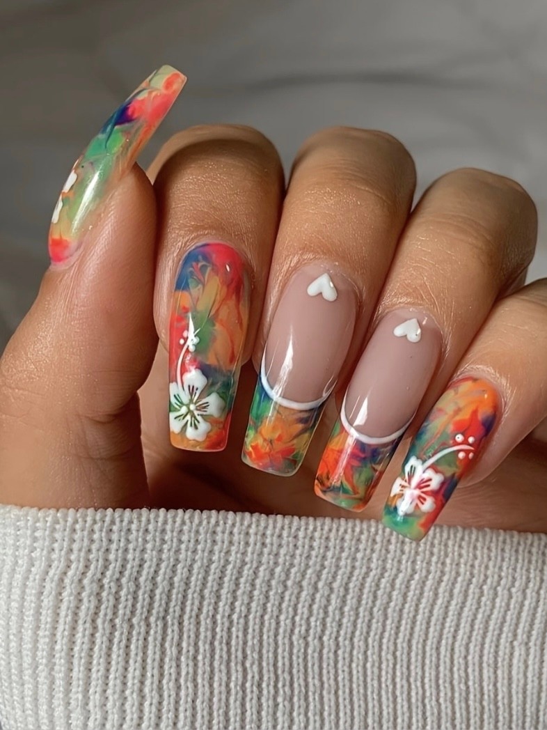 Colorful Tropics Pattern Press On Nails