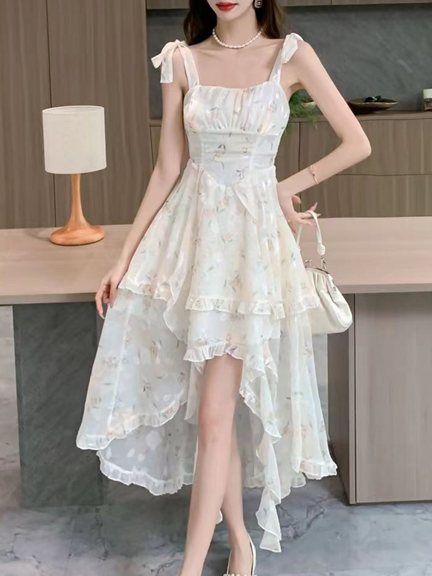 Asymmetrical Double Layer Print Dress