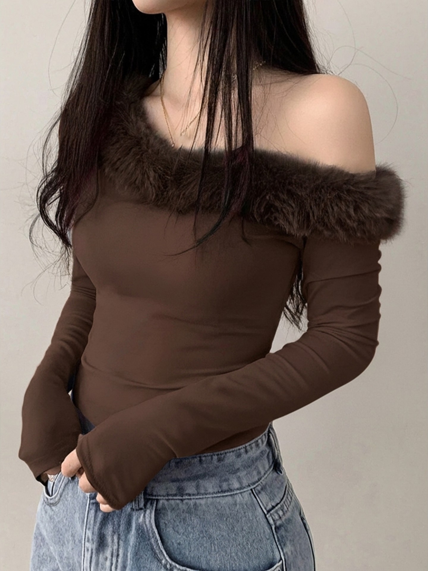 Faux Fur Trim Top