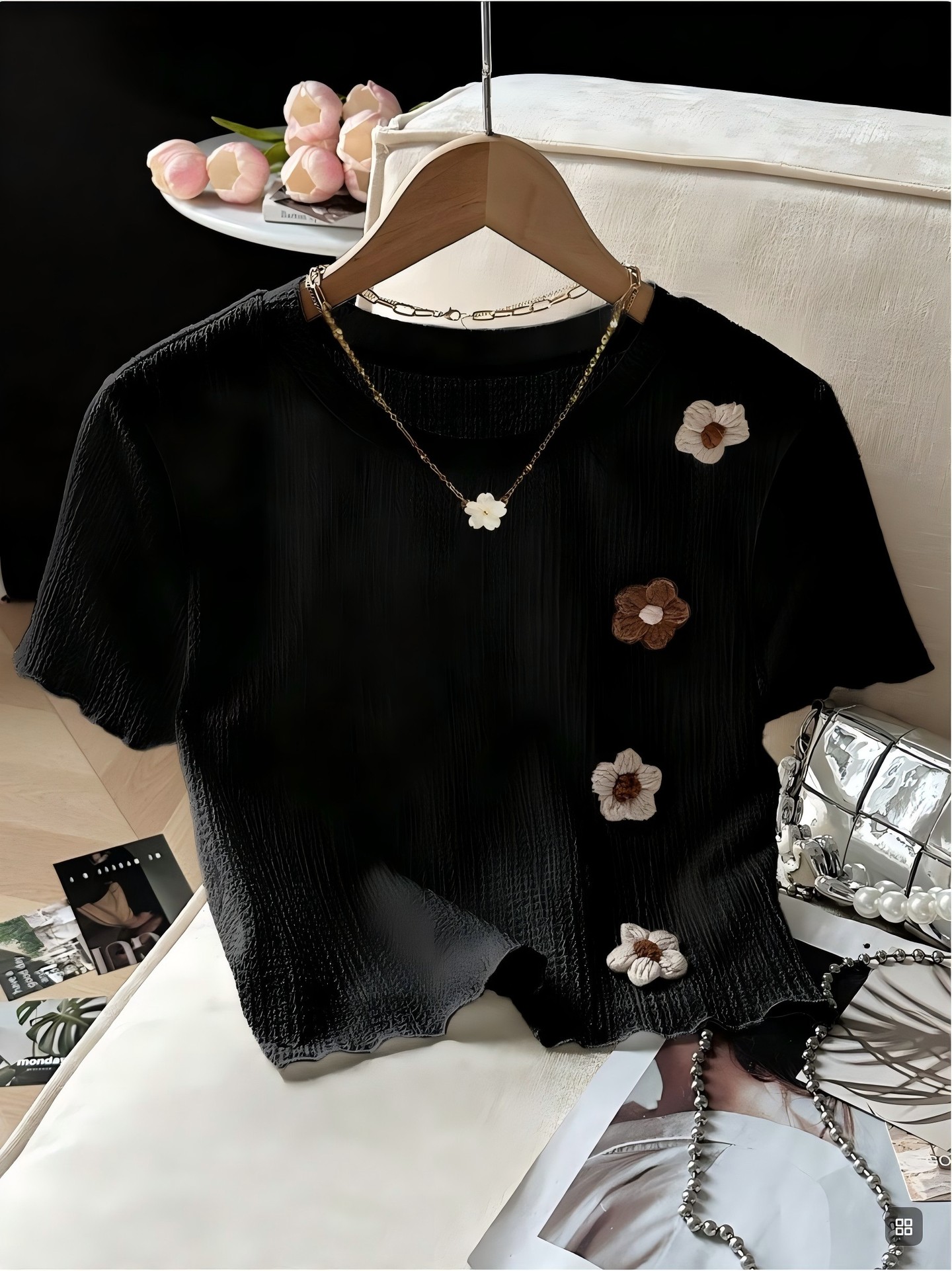 3D Floral Pullover T-Shirt