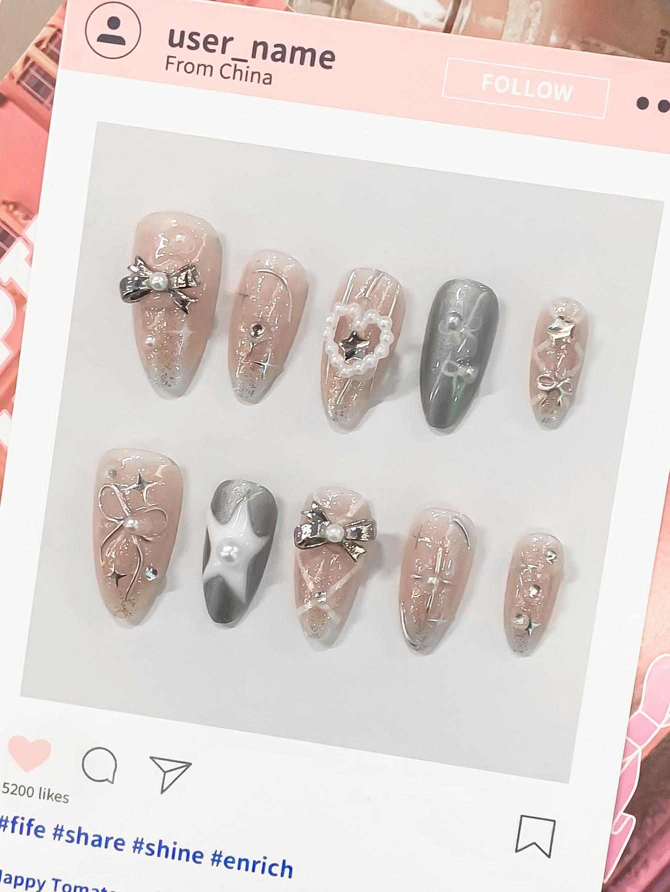 Hand-Made Bow Press On Nails