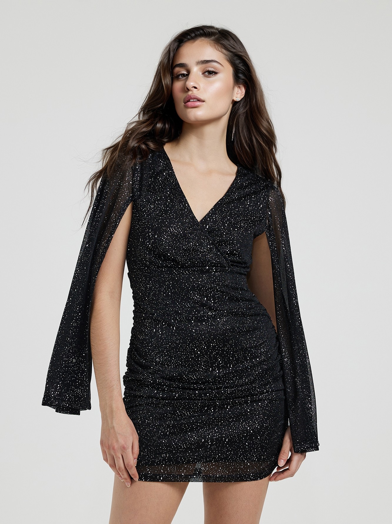 Shimmer Slit Sleeve Wrap Dress