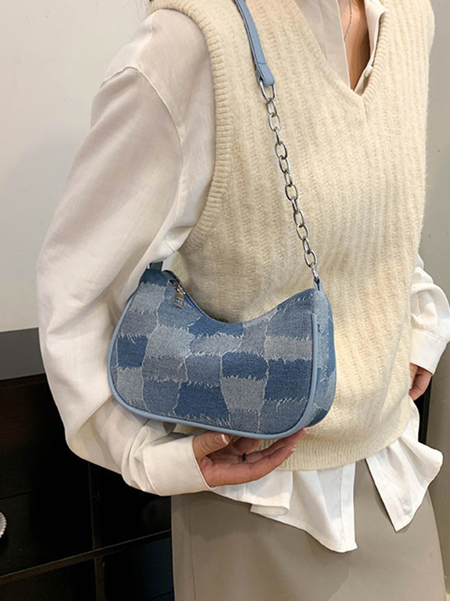 Chain Denim Shoulder Bag
