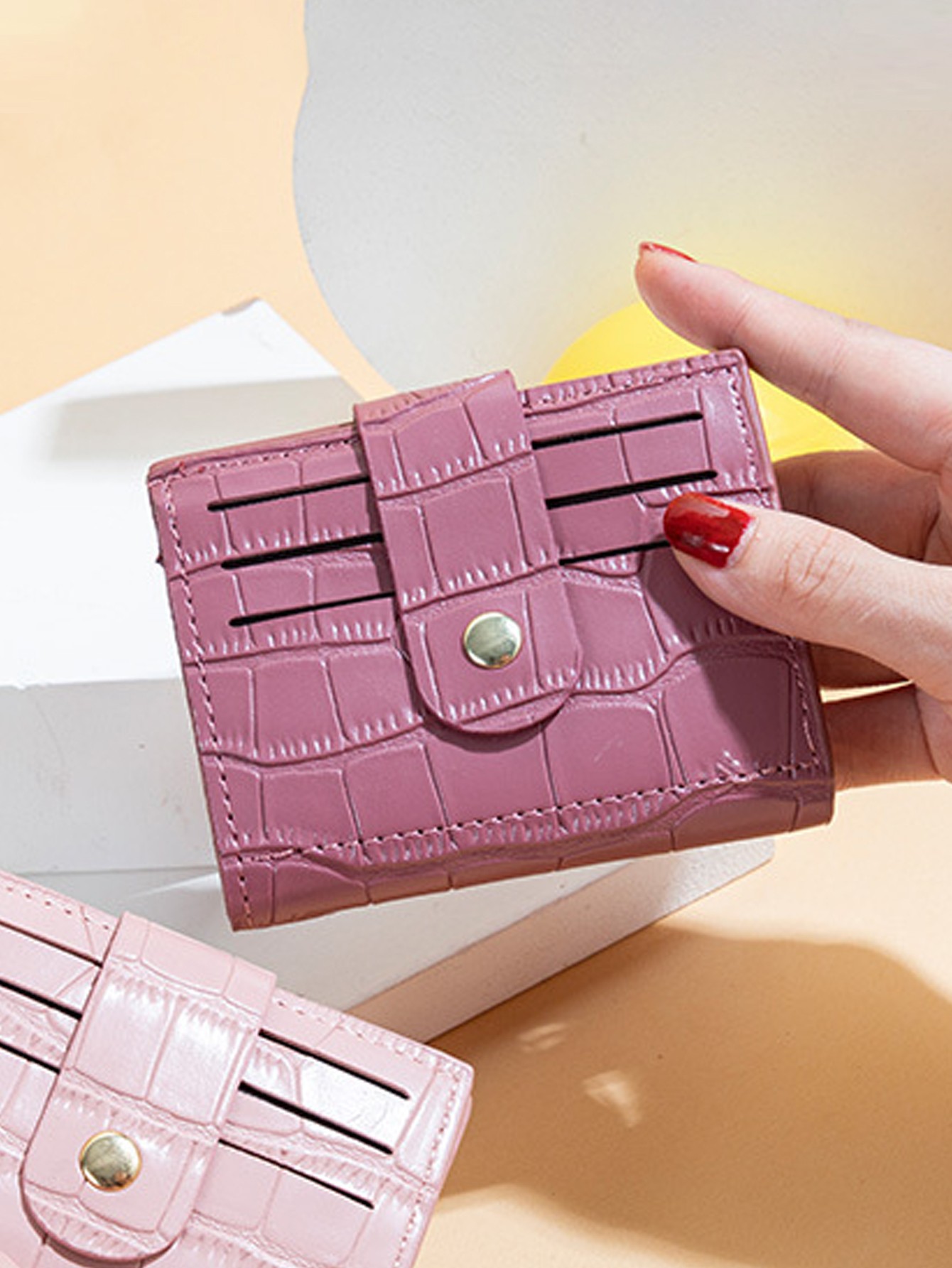Mini Croc-Embossed Snap Wallet