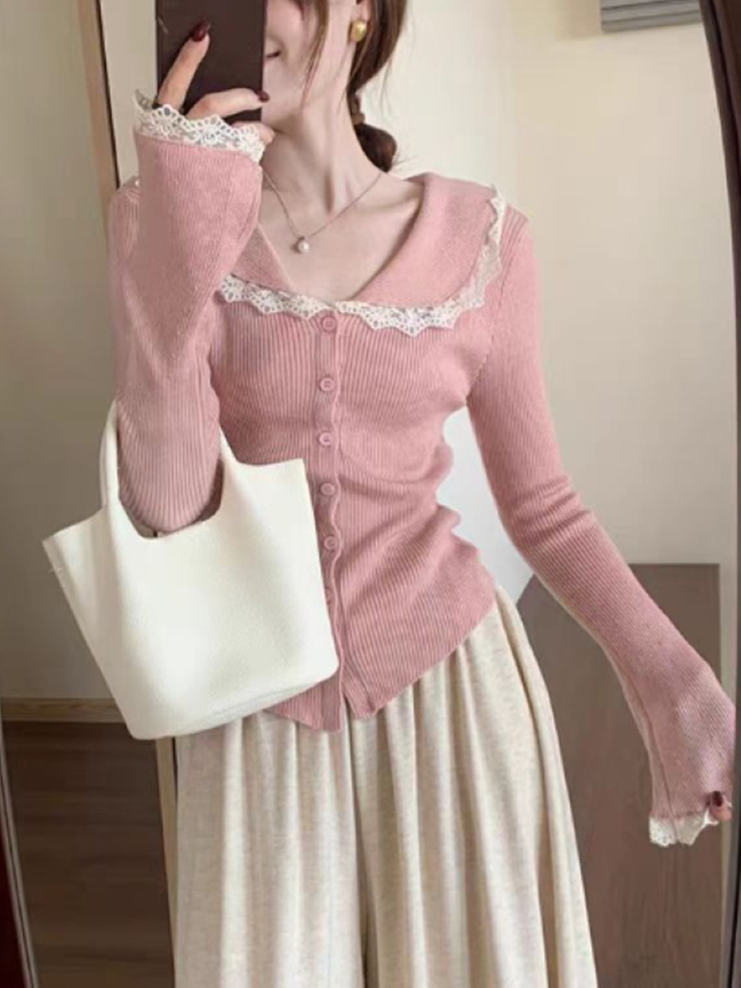 Lace-trimmed Knit Cardigan