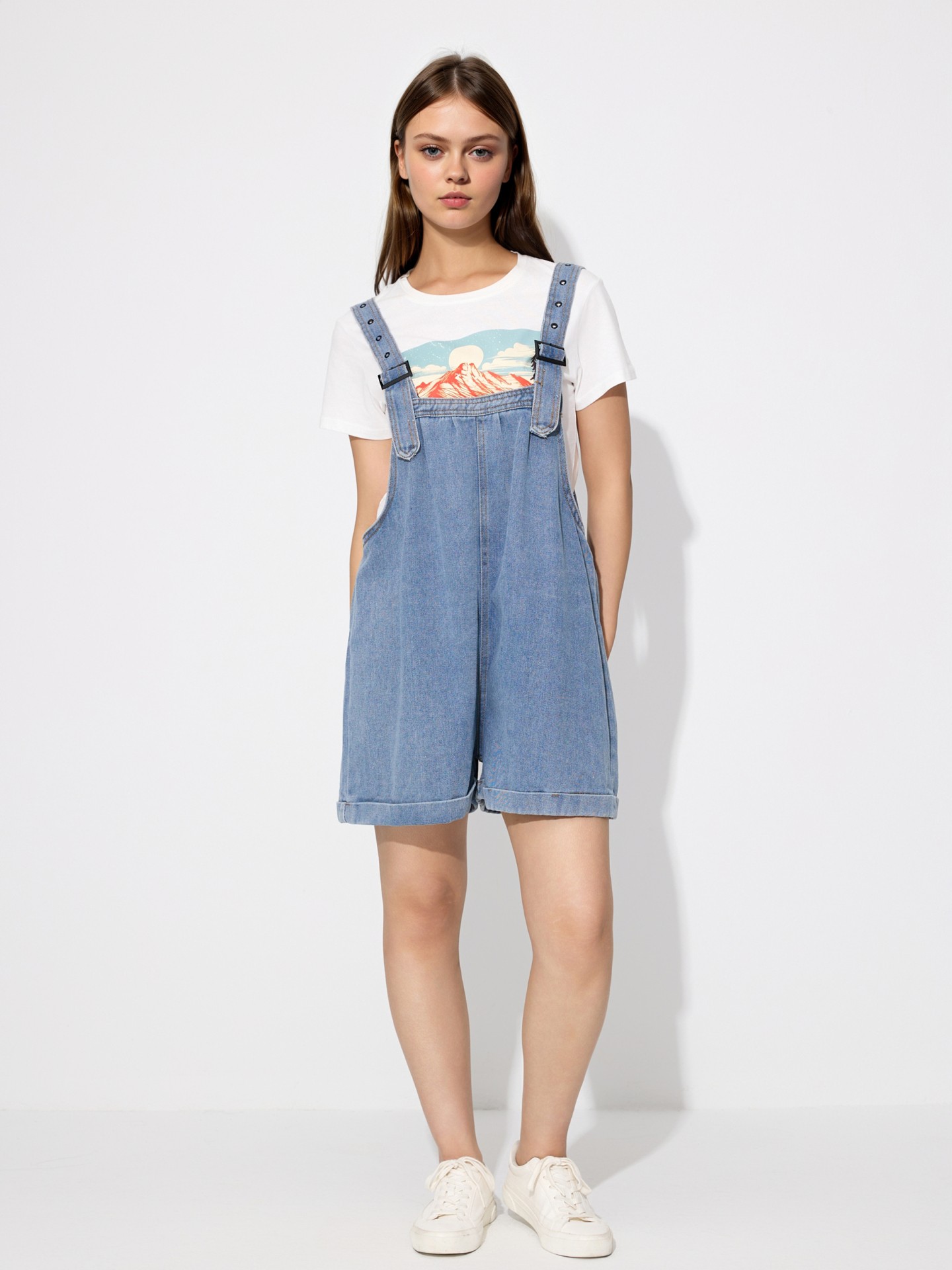 Detachable Denim Pinafore Shorts