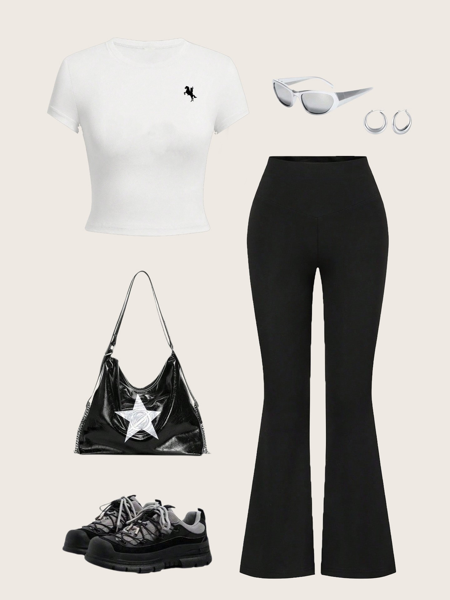 Cool-Girl Horse Print Crop Tee Pant Co-ord Set