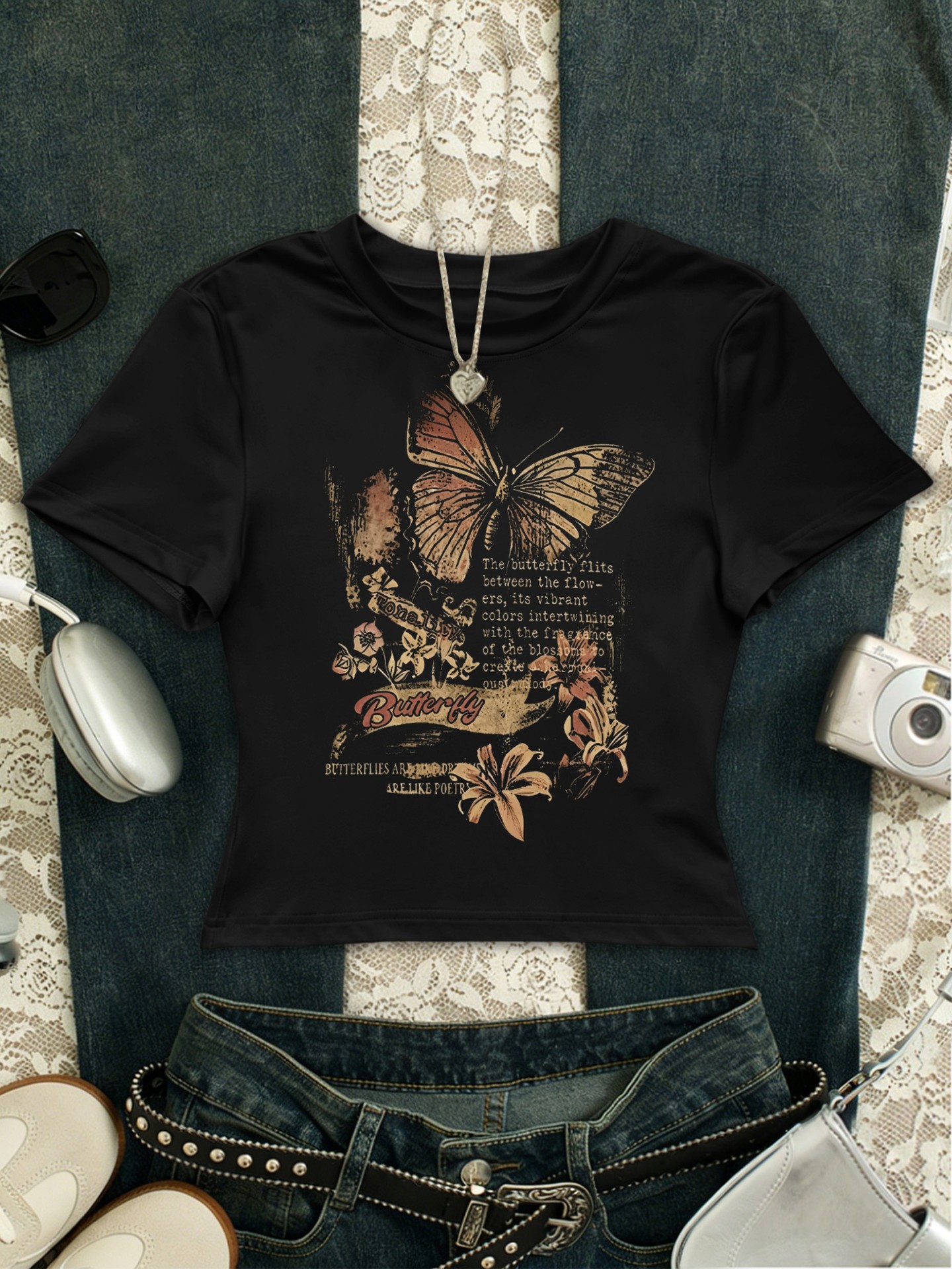 Grunge Butterfly Graphic T-Shirt