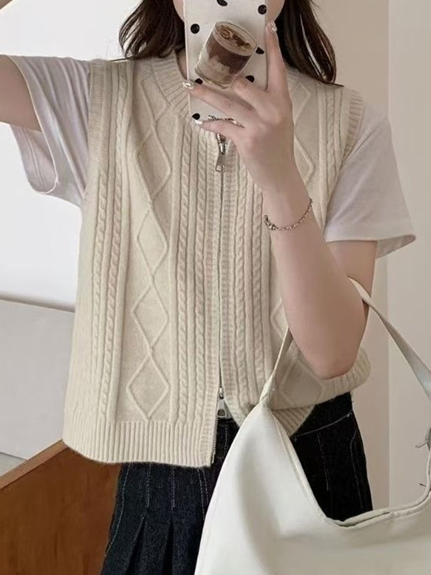 Decorative Zipper Head Knit Cardigan