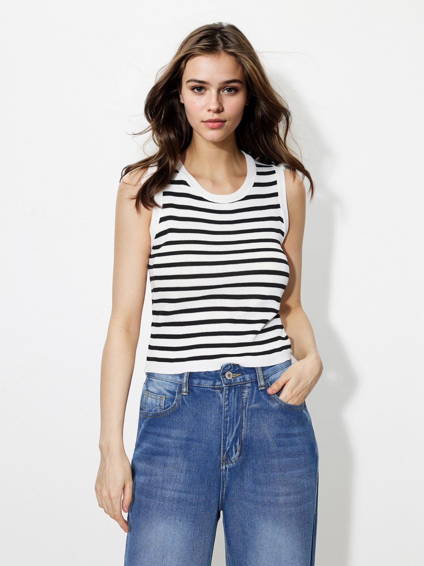 Cool-Girl Stripe Knit Crop Tank Top