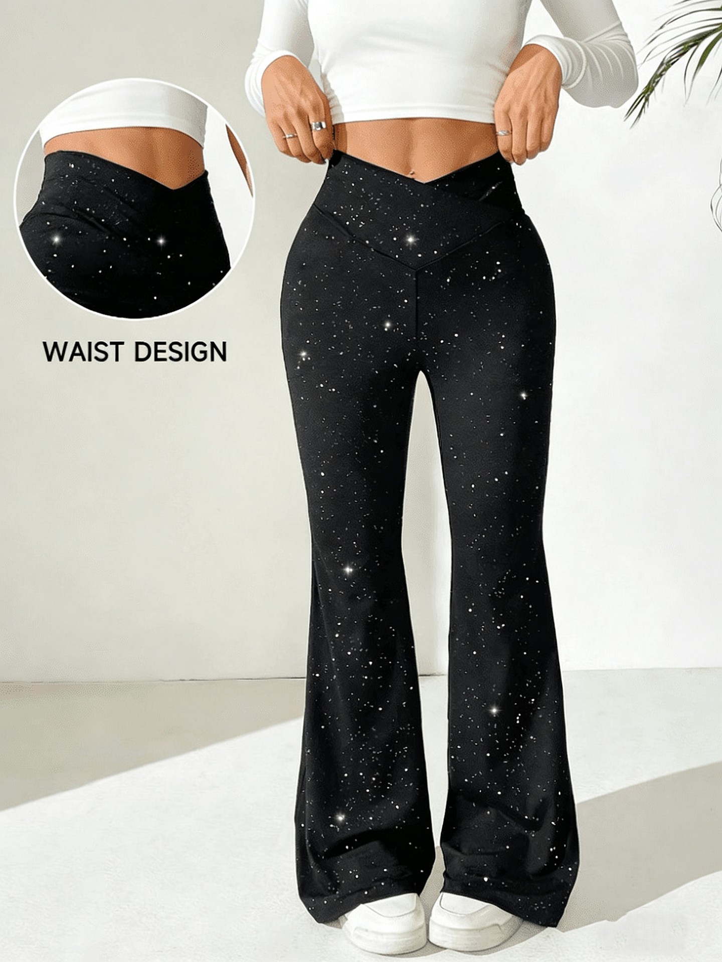 [Moderately Stretchable] High Waist Flare Leg Pants