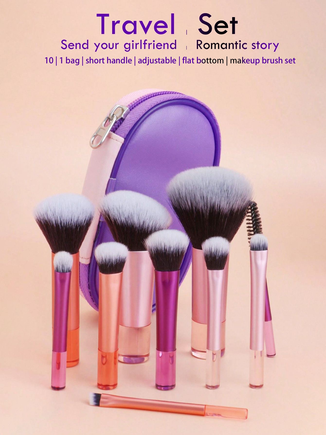 10Pcs+1Bag Color Block Brush Travel Set