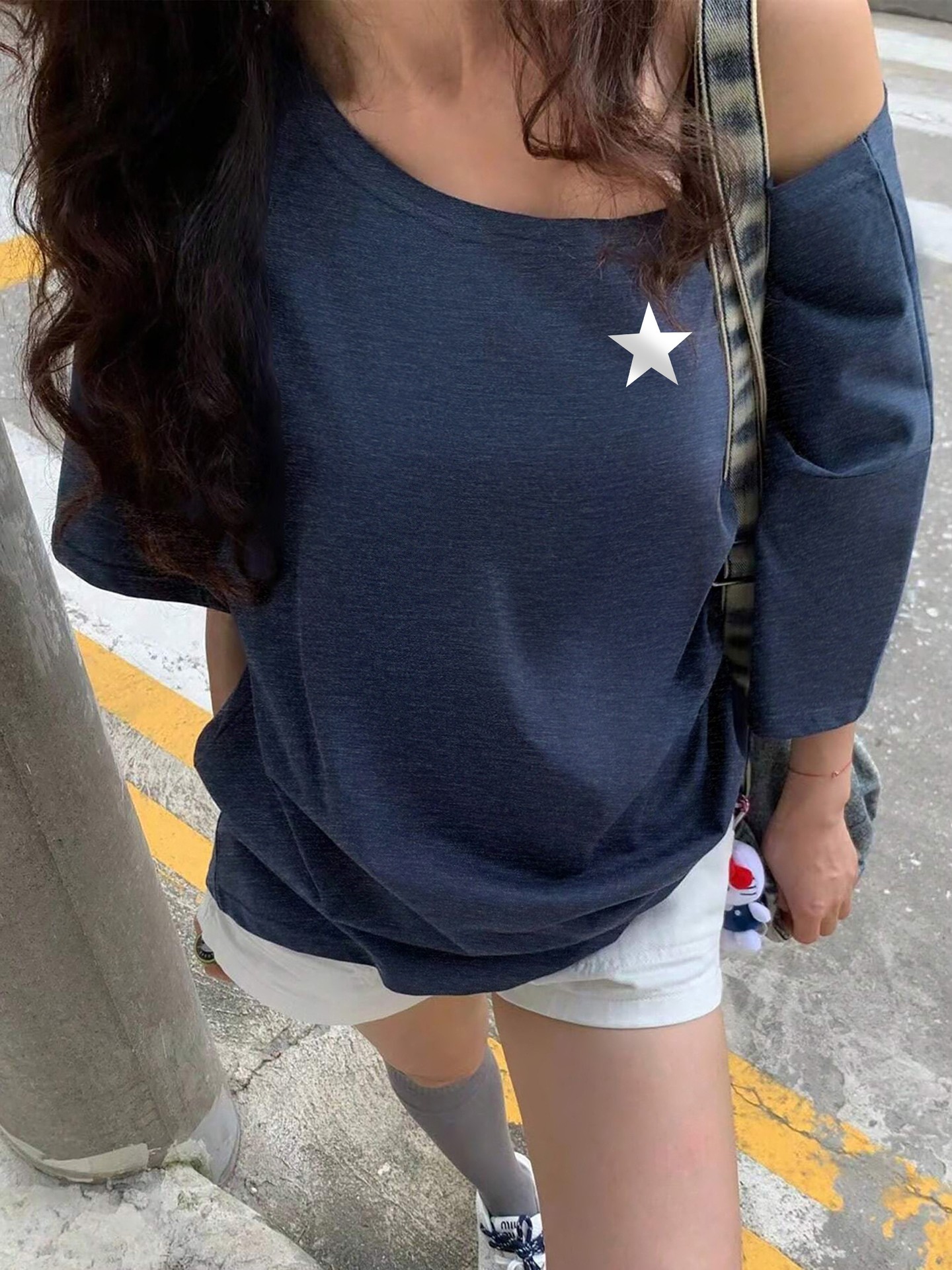 Cool-Girl Star Print Dropped Shoulder Pullover T-Shirt