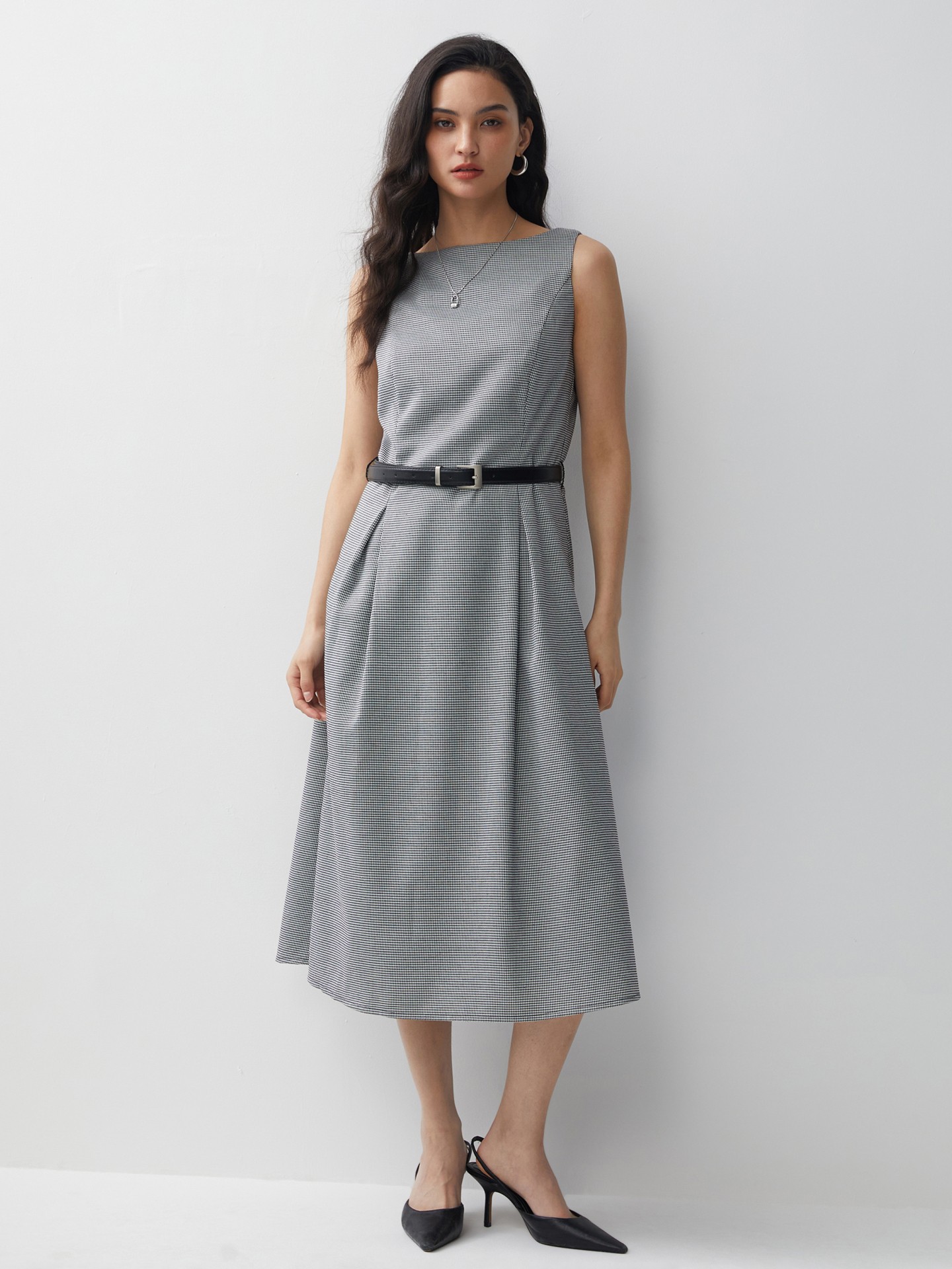 Houndstooth Dress With Belt