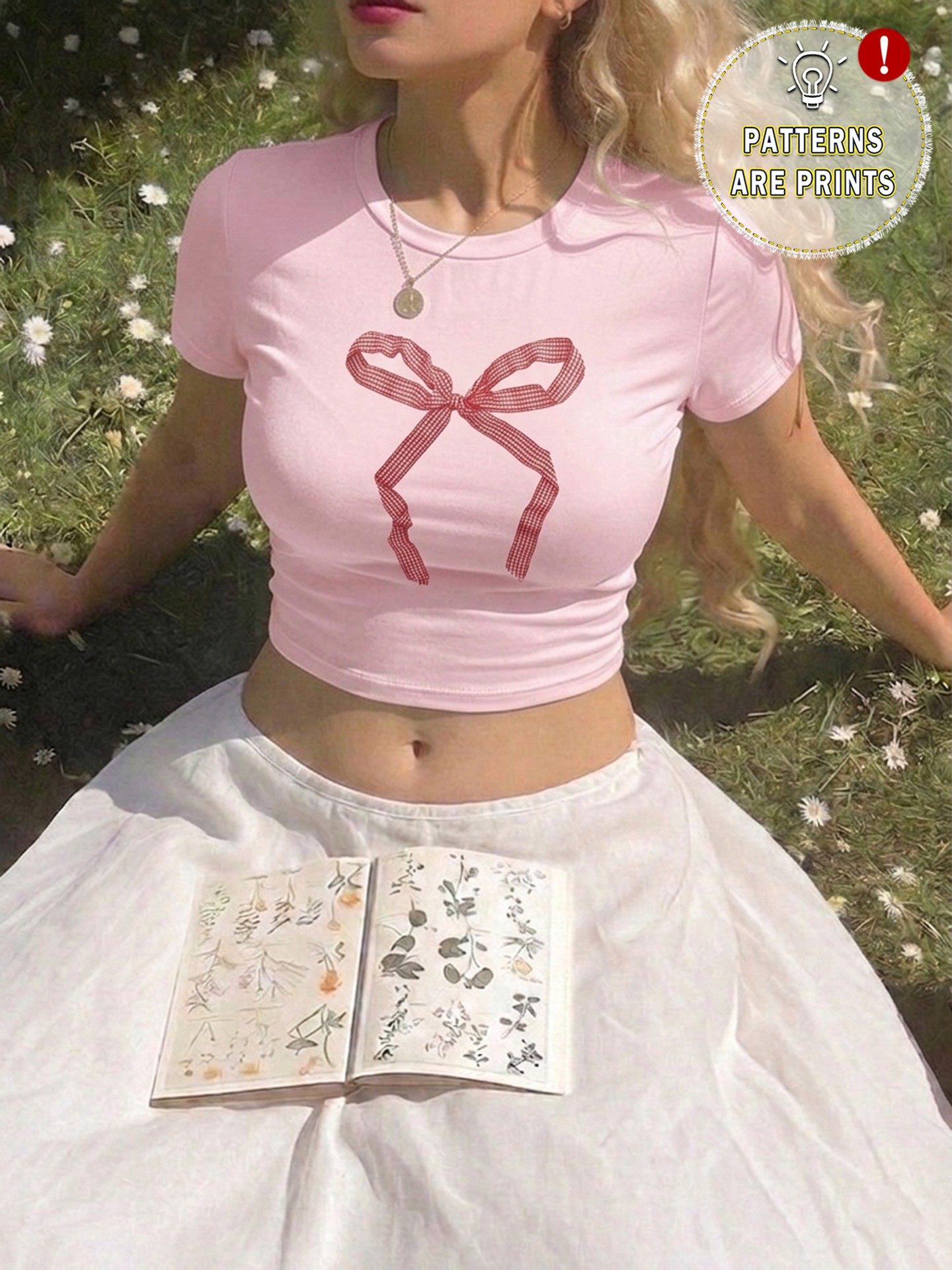 Pink Bow Print Pullover T-Shirt