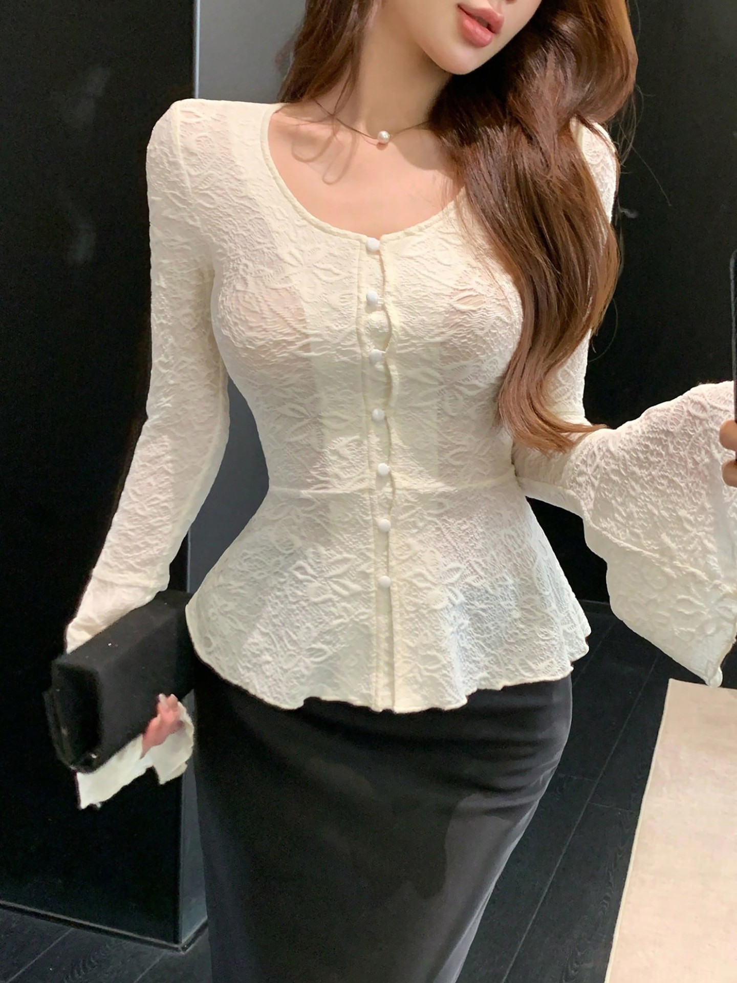 Textured Bell Sleeve Top