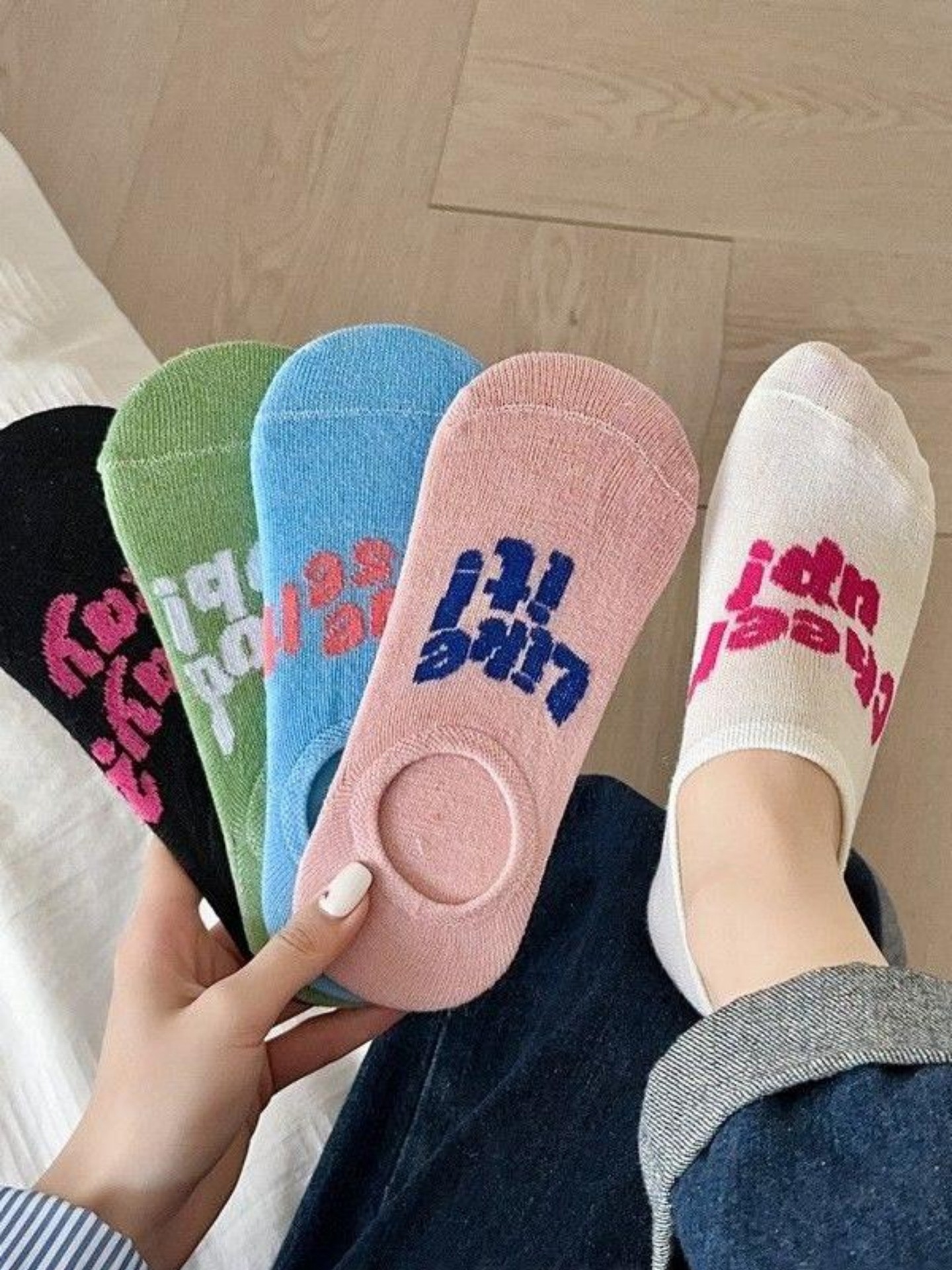 Cool-Girl Letter Print No-Show Ankle Sock 5-Pack