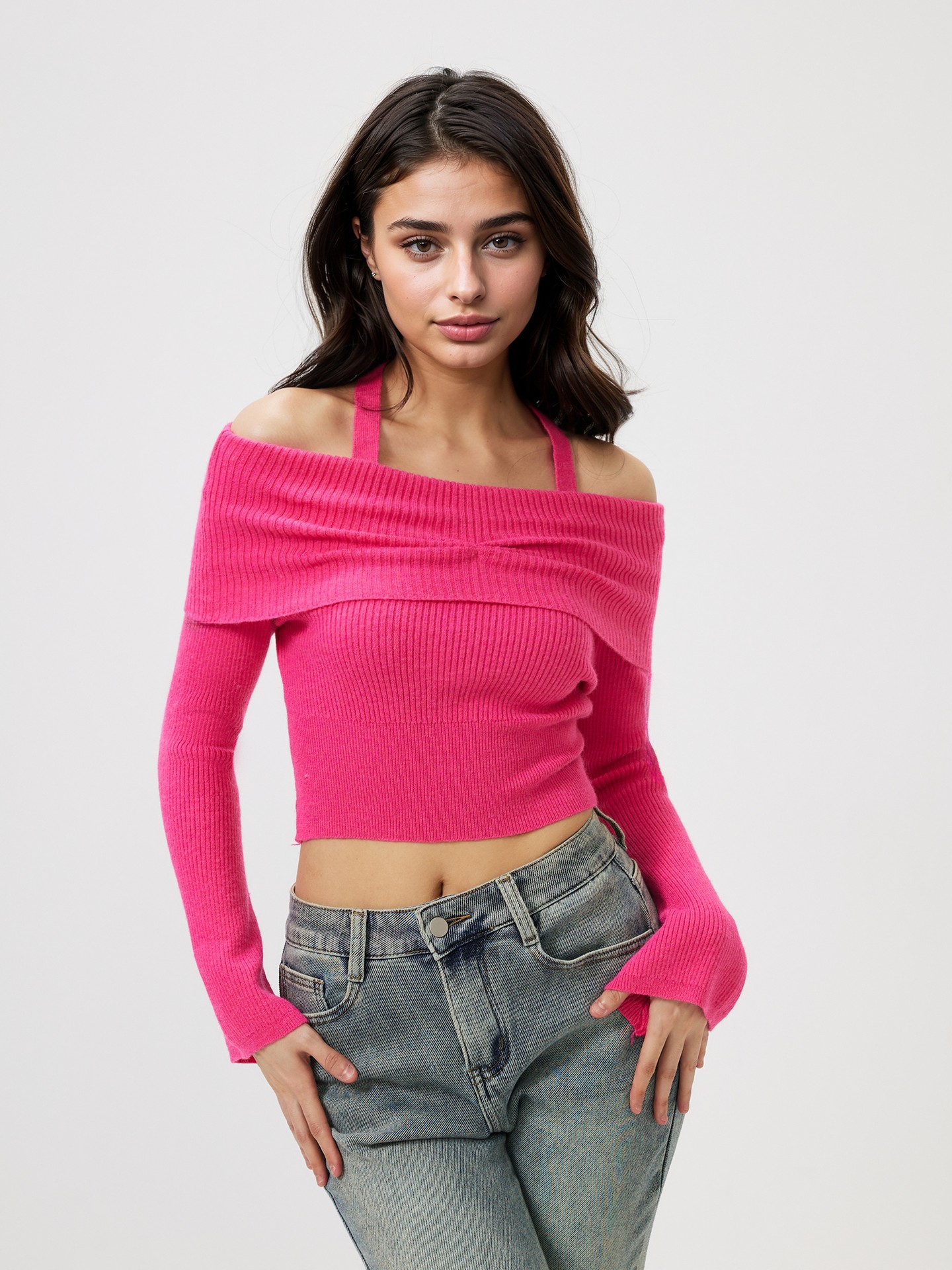 Off-shoulder Cable Knit Pullover