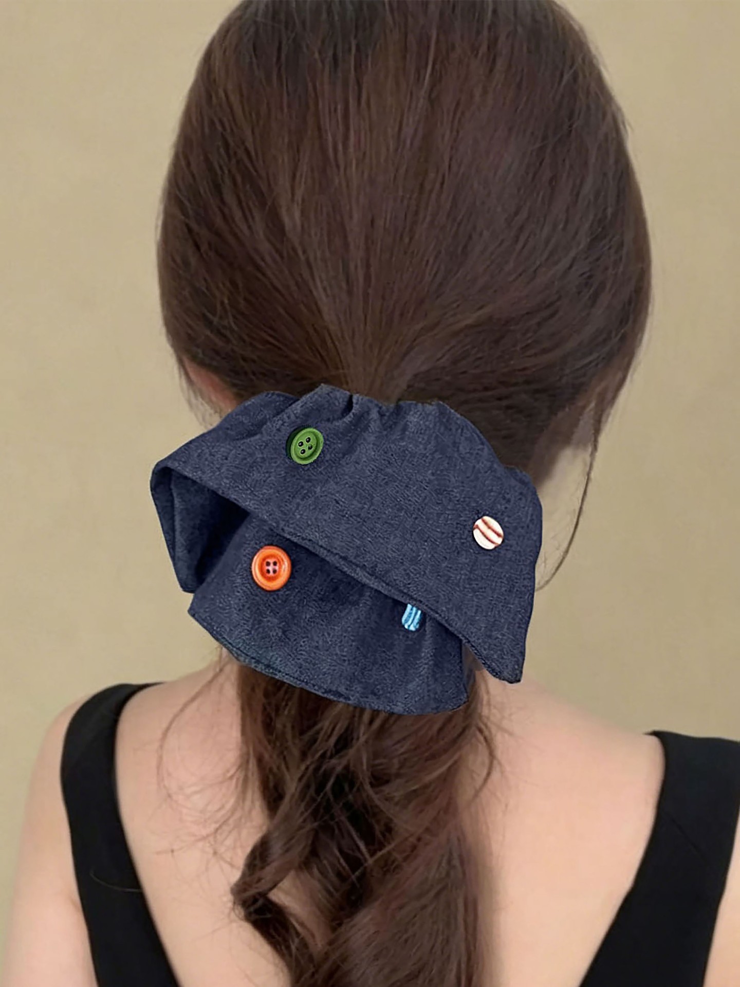 Button Denim Hair Tie