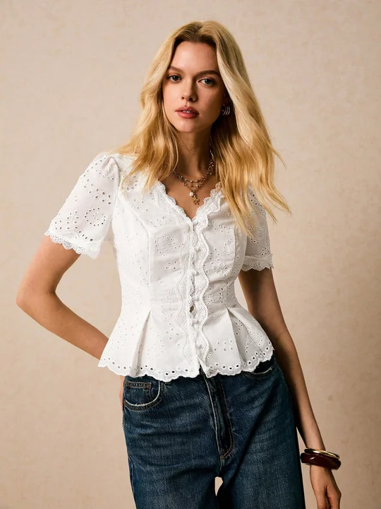 Puff Sleeve Jacquard Peplum Top | Savana | Bestsellers
