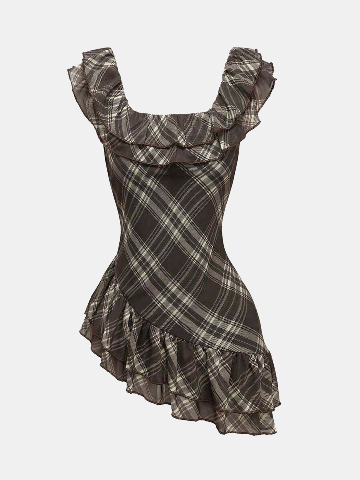 Y2k Tank Top Sleeveless Checked Ruffle top