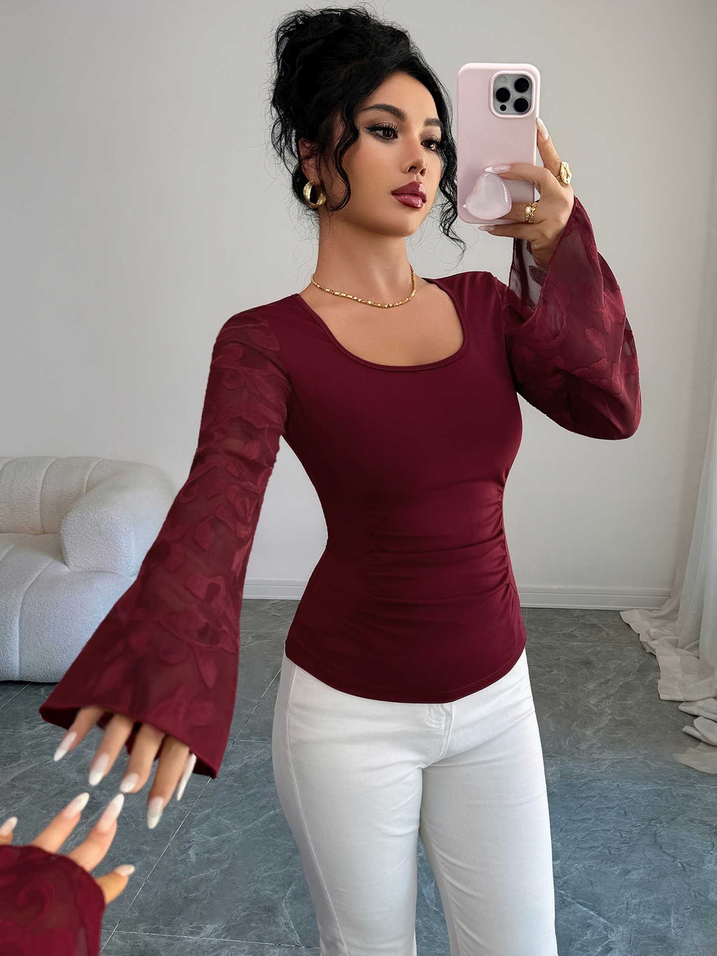 Textured Bell Sleeve Top