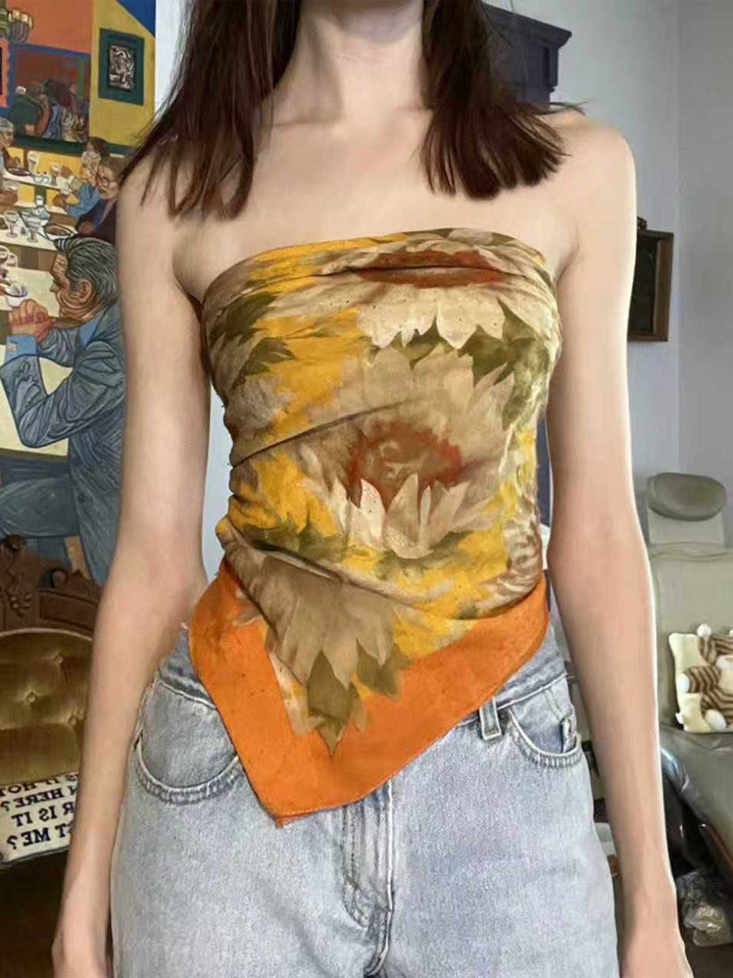 Floral Gathered Tube Top
