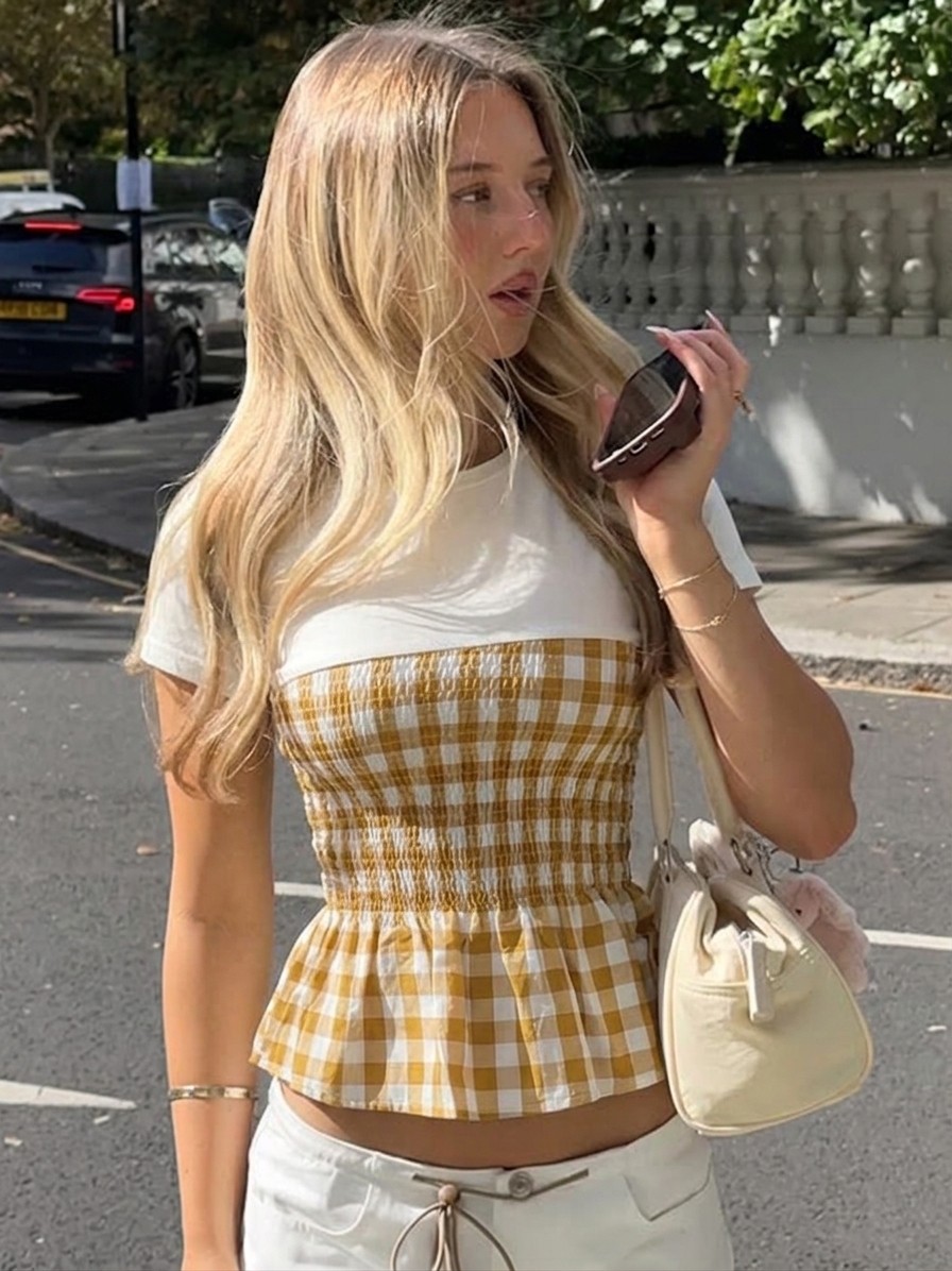 Gingham Patchwork Pullover T-Shirt