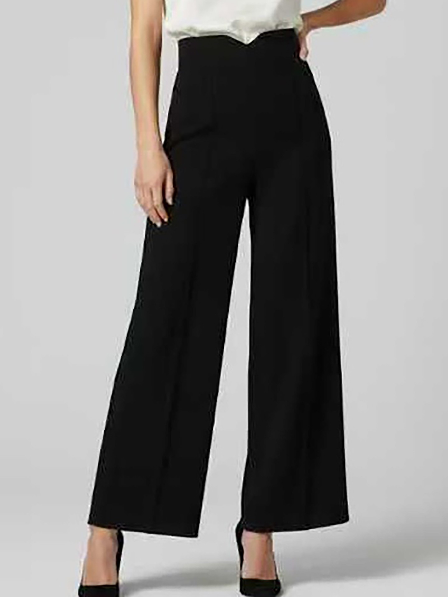 [Moderately Stretchable] High Waist Wide Leg Pants