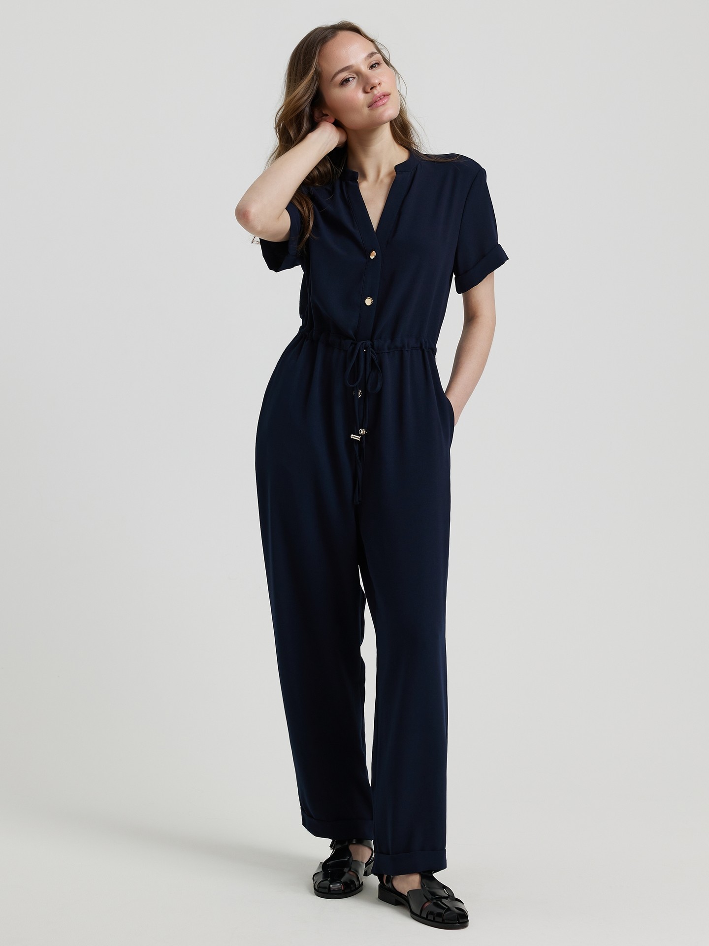 V-neck Jumpsuit With Tied Strap