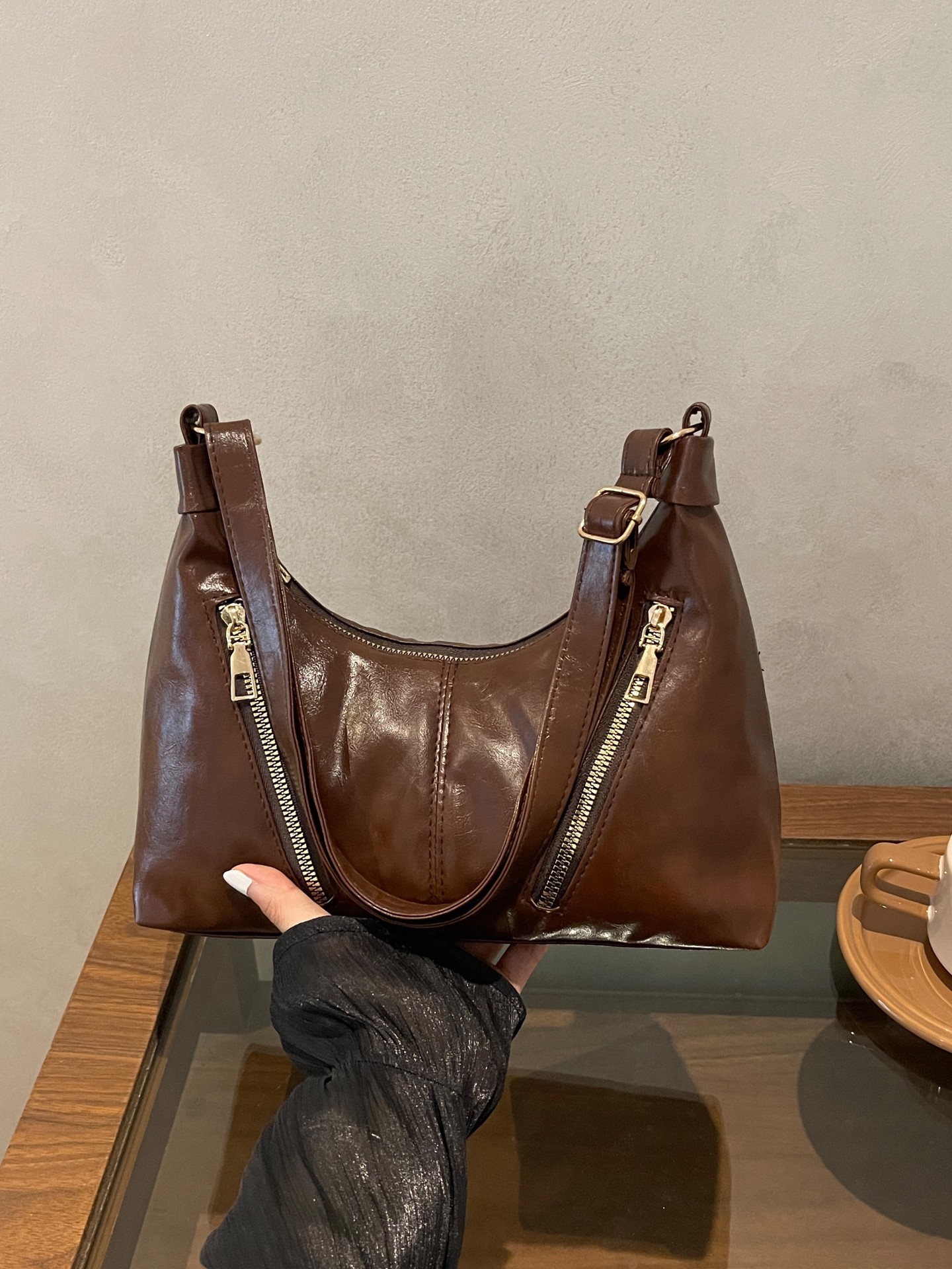 Decorative Zipper Shoulder Bag