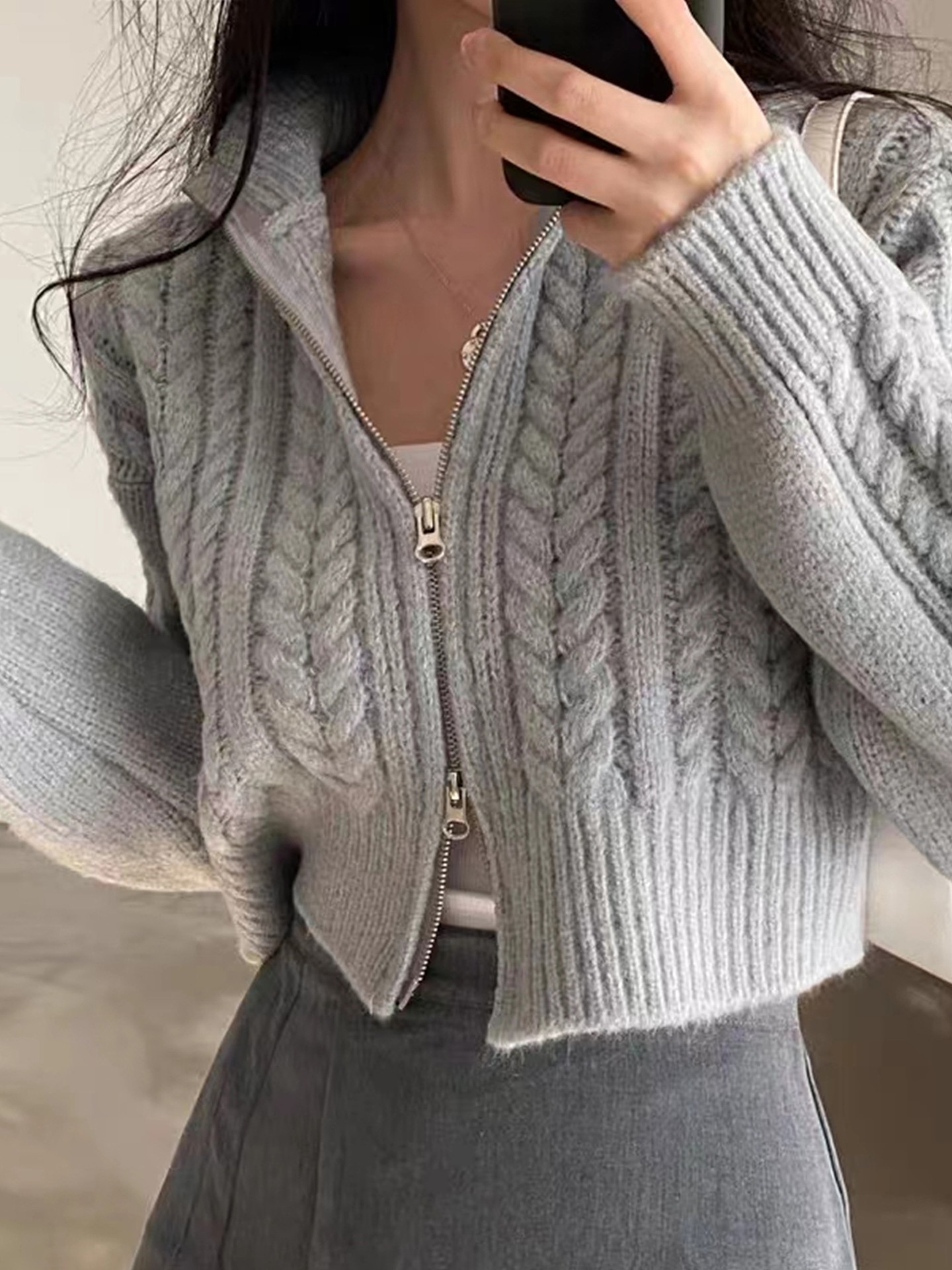 Decorative Zipper Knit Cardigan
