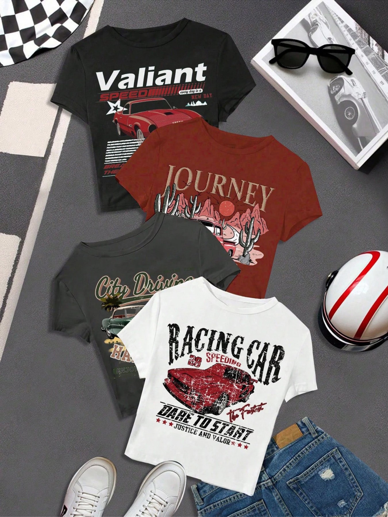 4pcs Printed Pullover T-Shirt