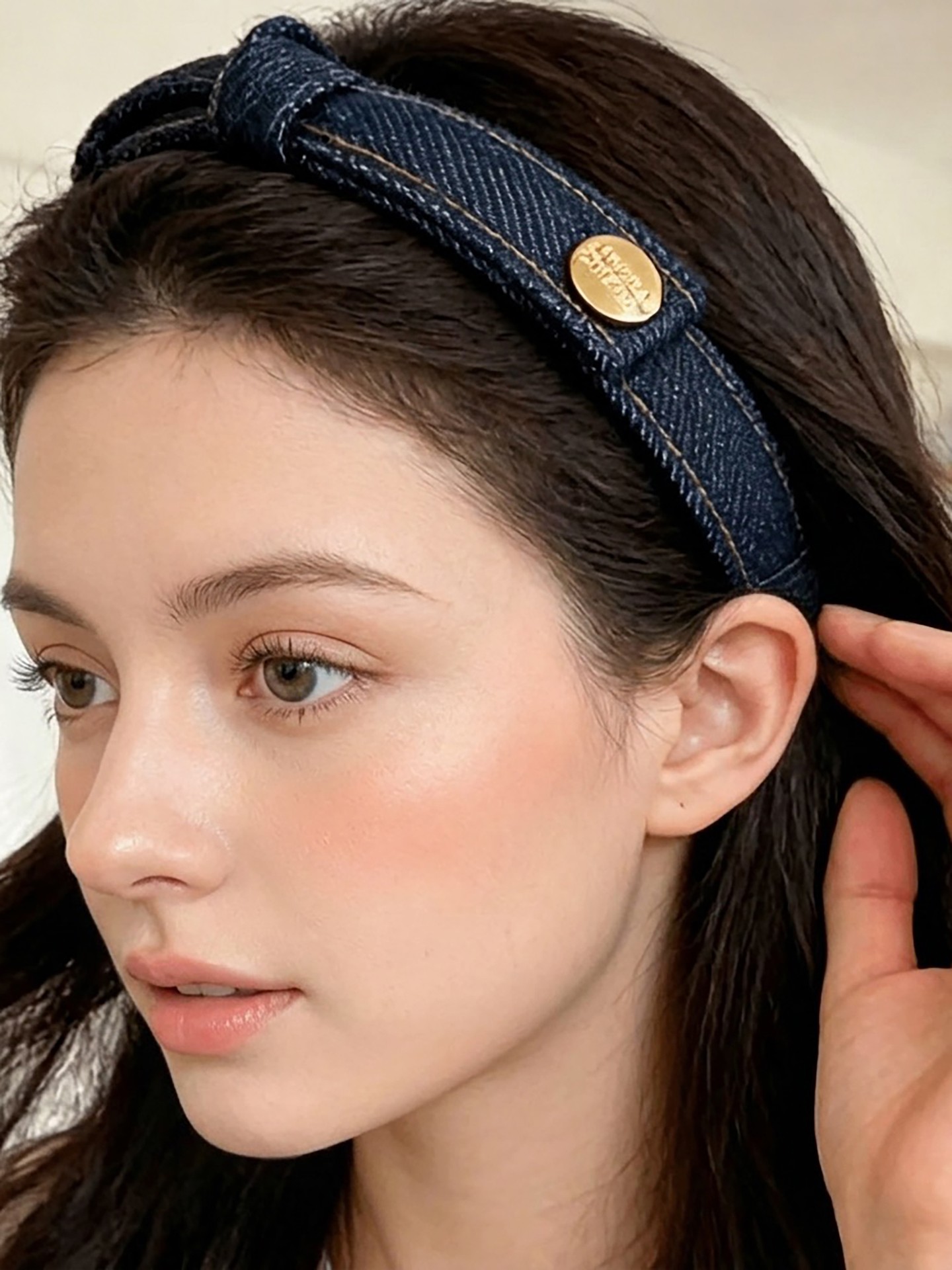 Button Denim Headband