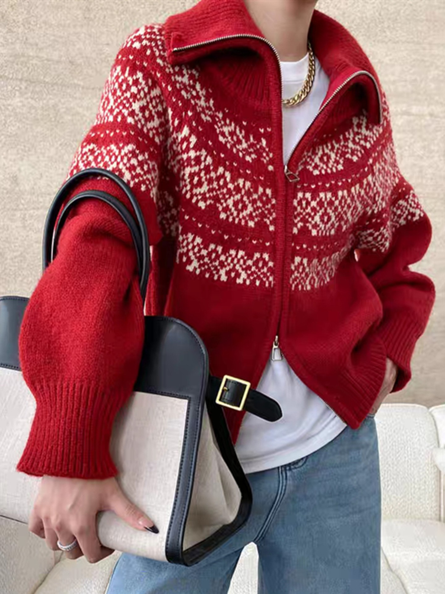 Decorative Zipper Head Knit Cardigan