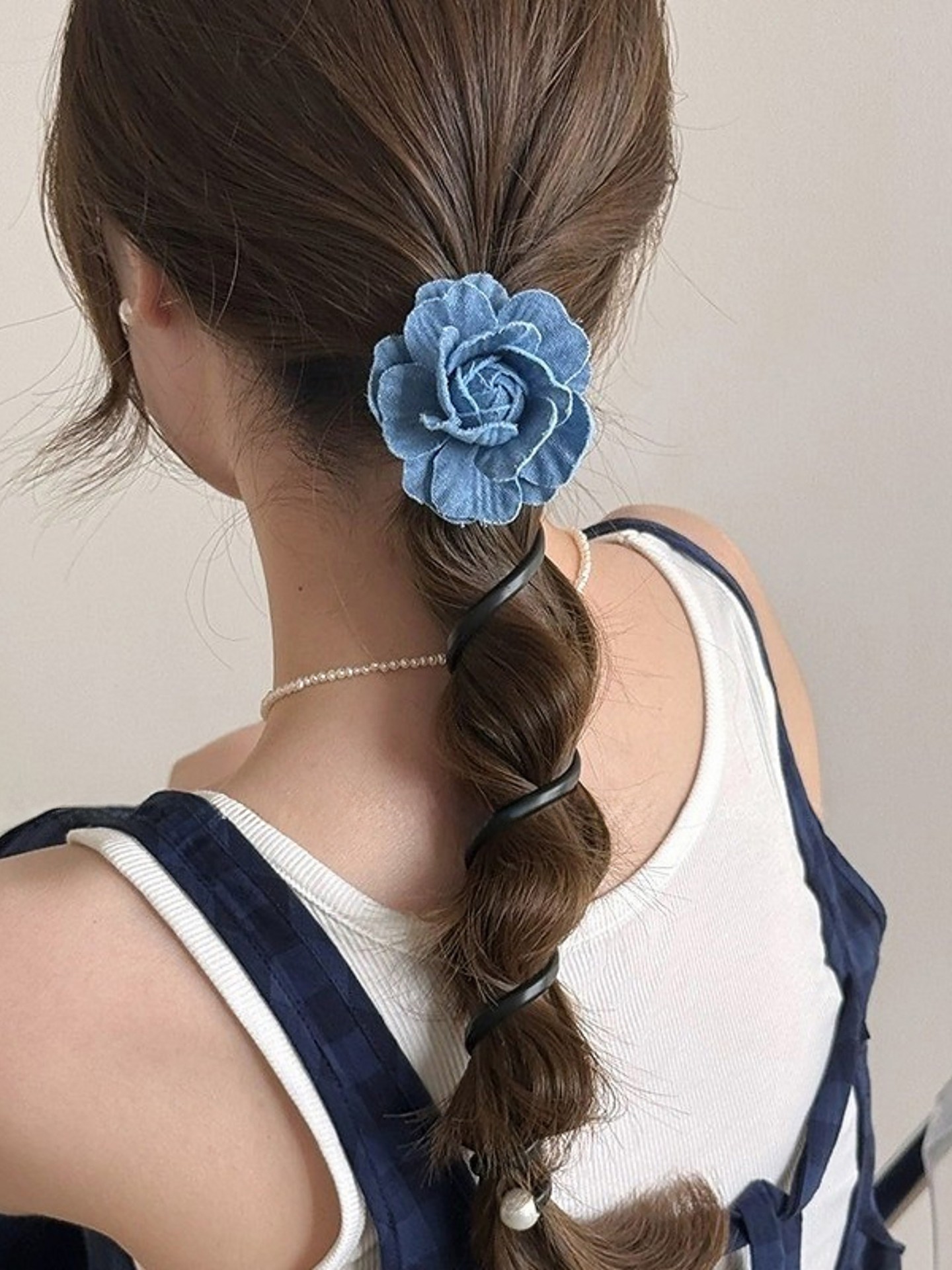Beaded Denim Hair Tie