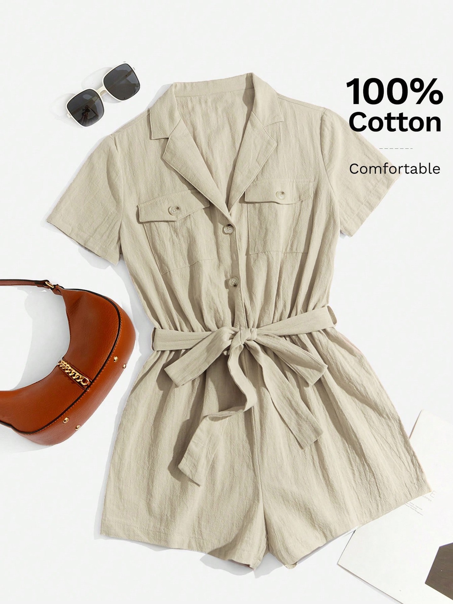 Tie-Up Belted Pocket Short Jumpsuit