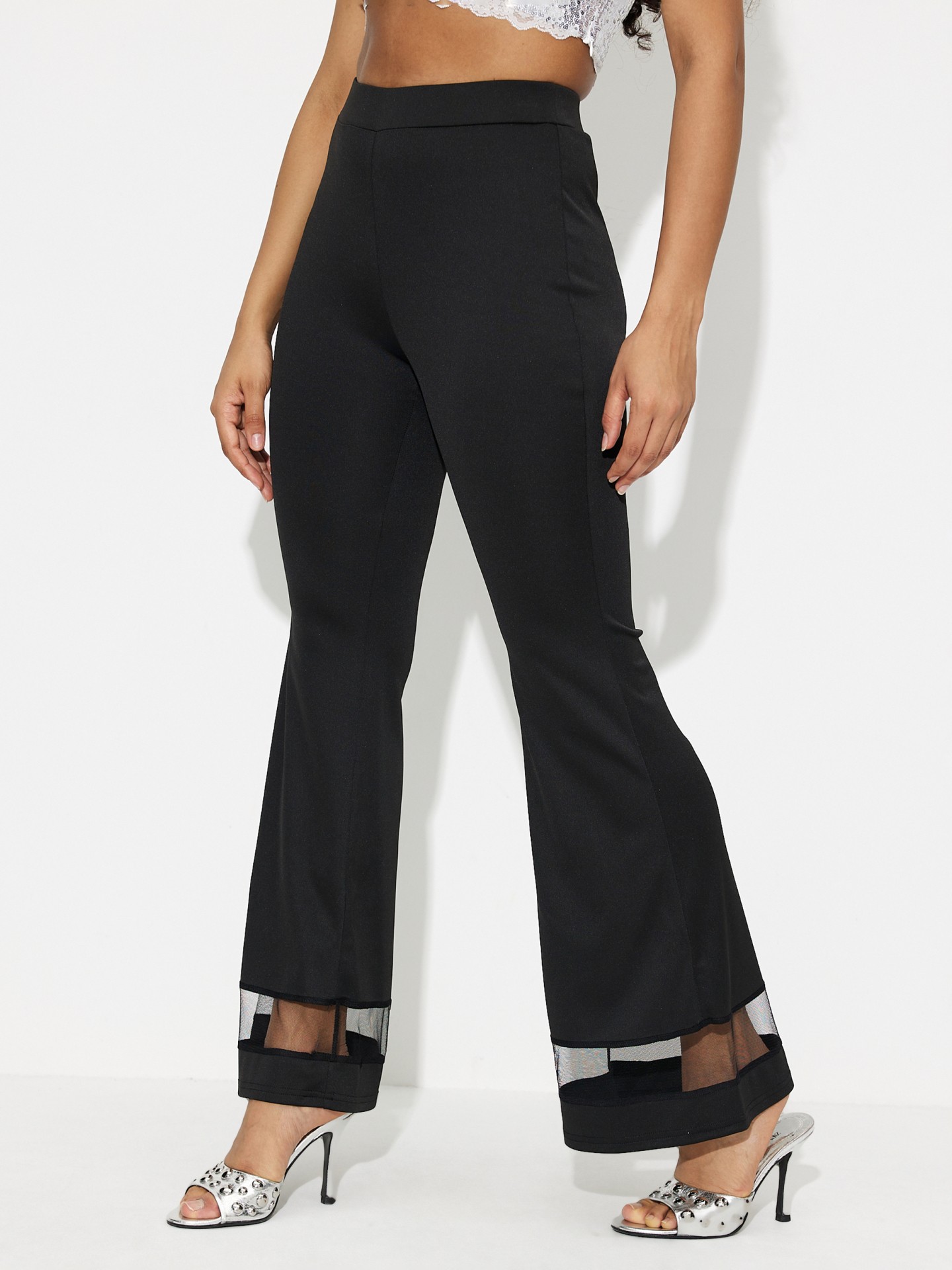 Mesh Detail Flare Leg Trousers