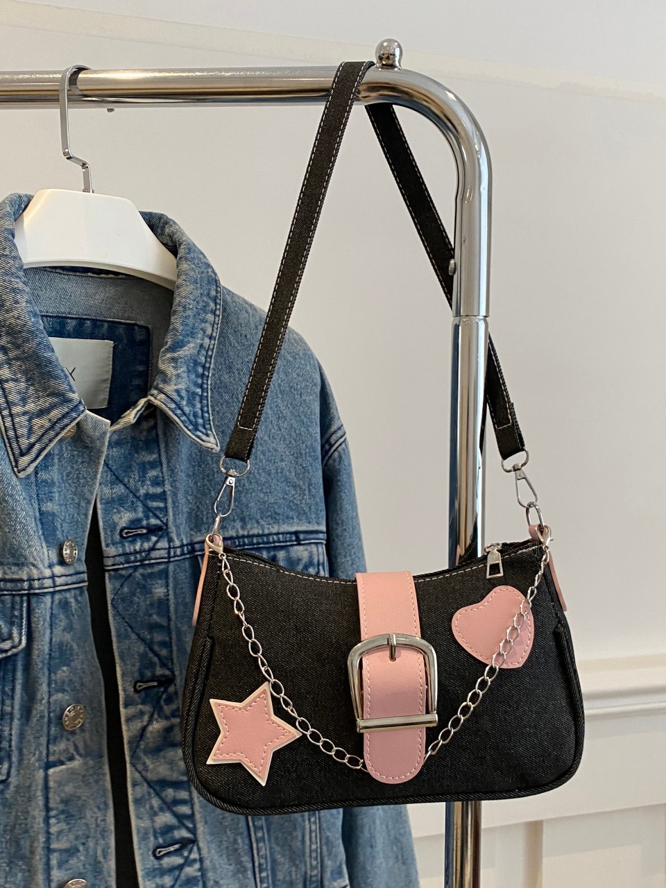 Chain Denim Shoulder Bag