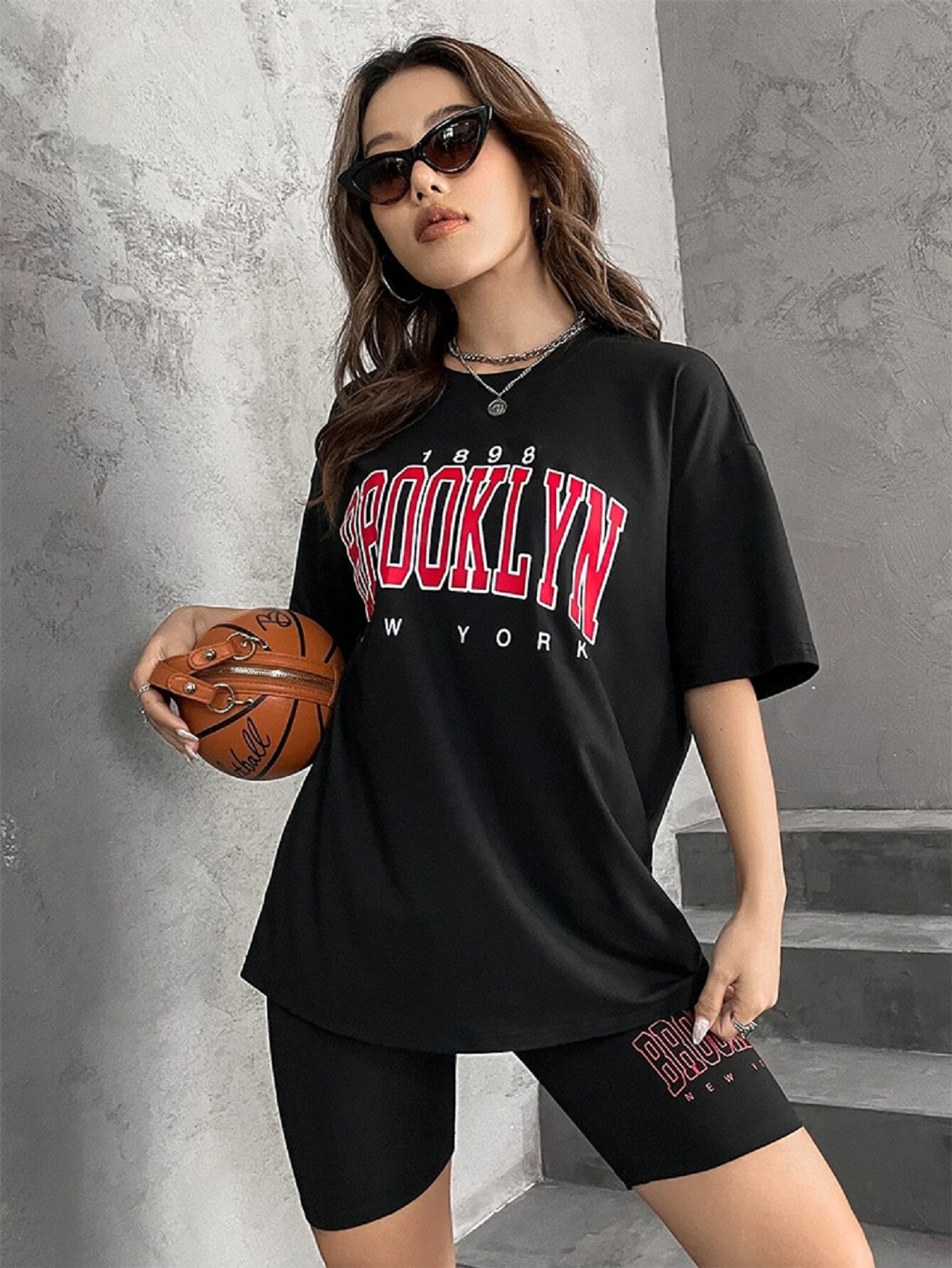 Cool-Girl Brooklyn Slogan Shorts Co-ord Set